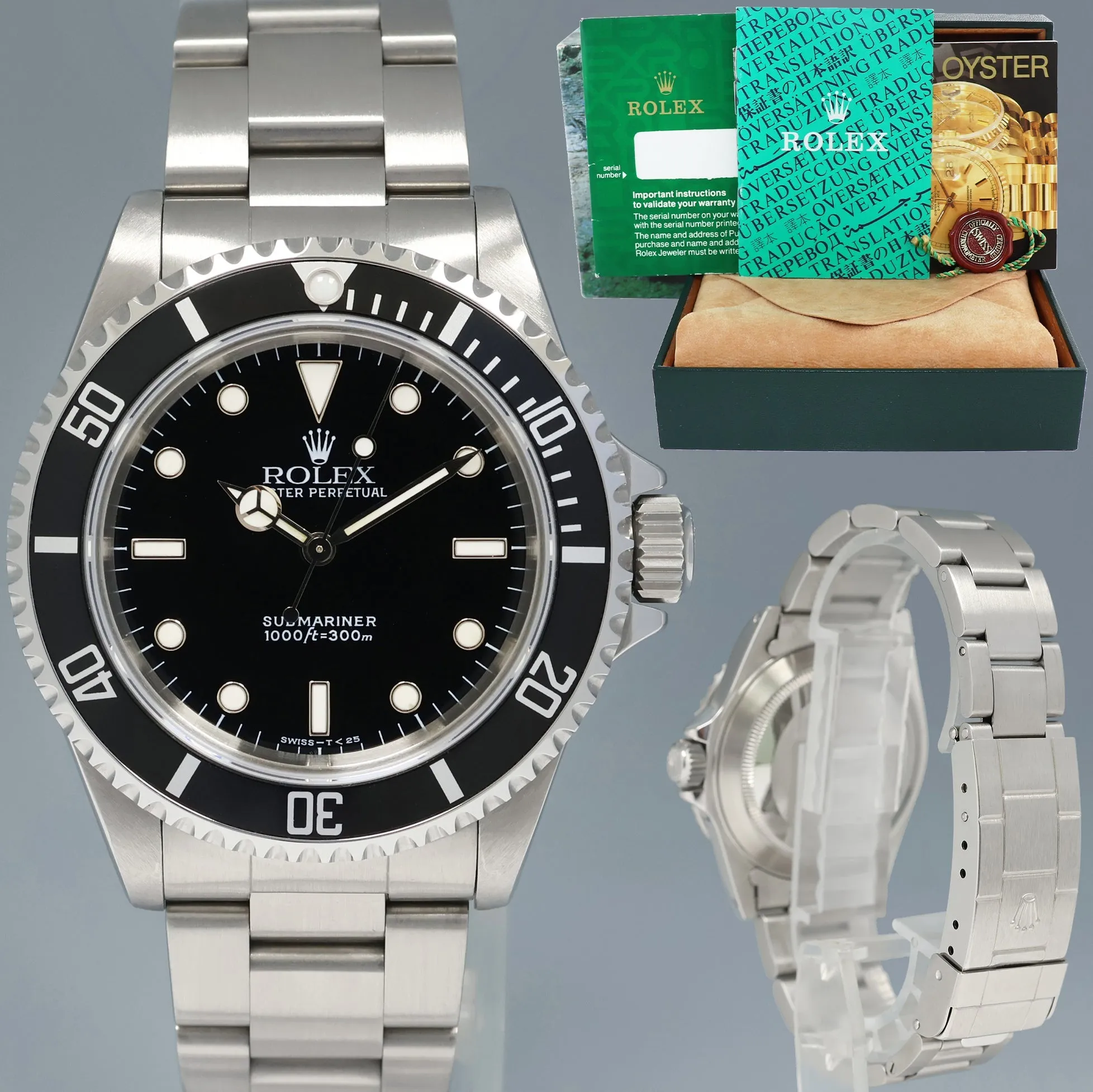 1996 Rolex Submariner No-Date 2 Line Tritium Dial 14060 Steel Black 40mm Watch Box