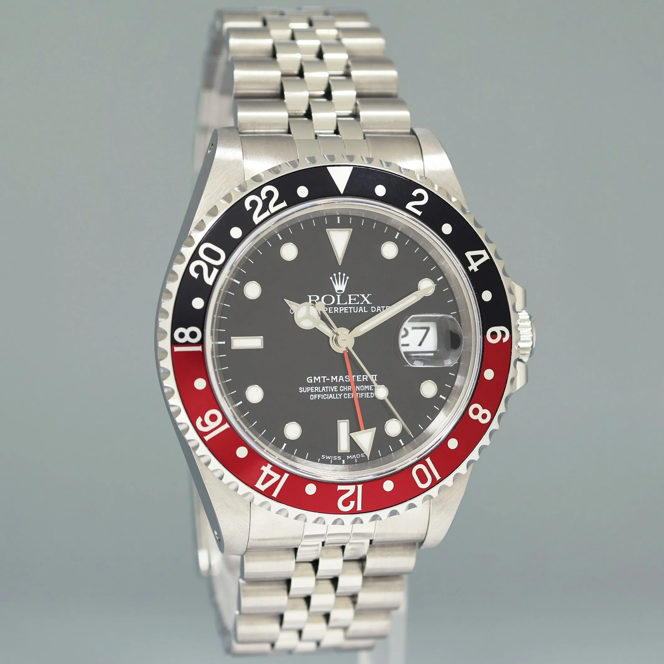1999 MINT Rolex GMT-Master 2 Coke Red Black Jubilee 40mm Steel 16710 Watch Box