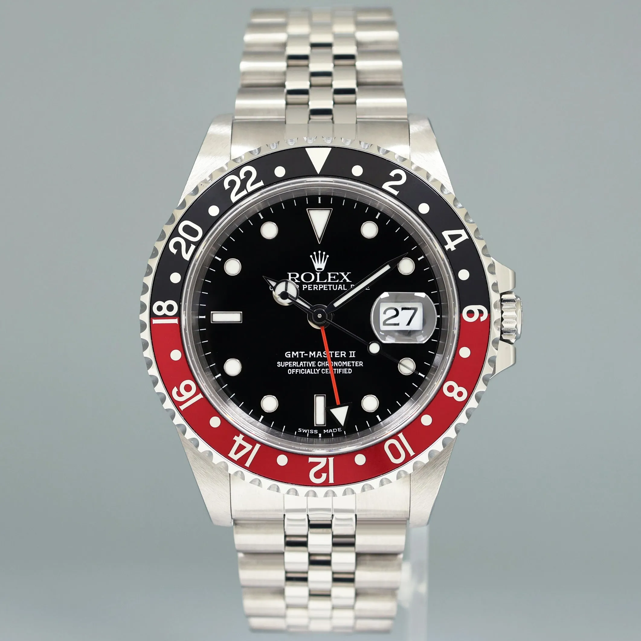 1999 MINT Rolex GMT-Master 2 Coke Red Black Jubilee 40mm Steel 16710 Watch Box