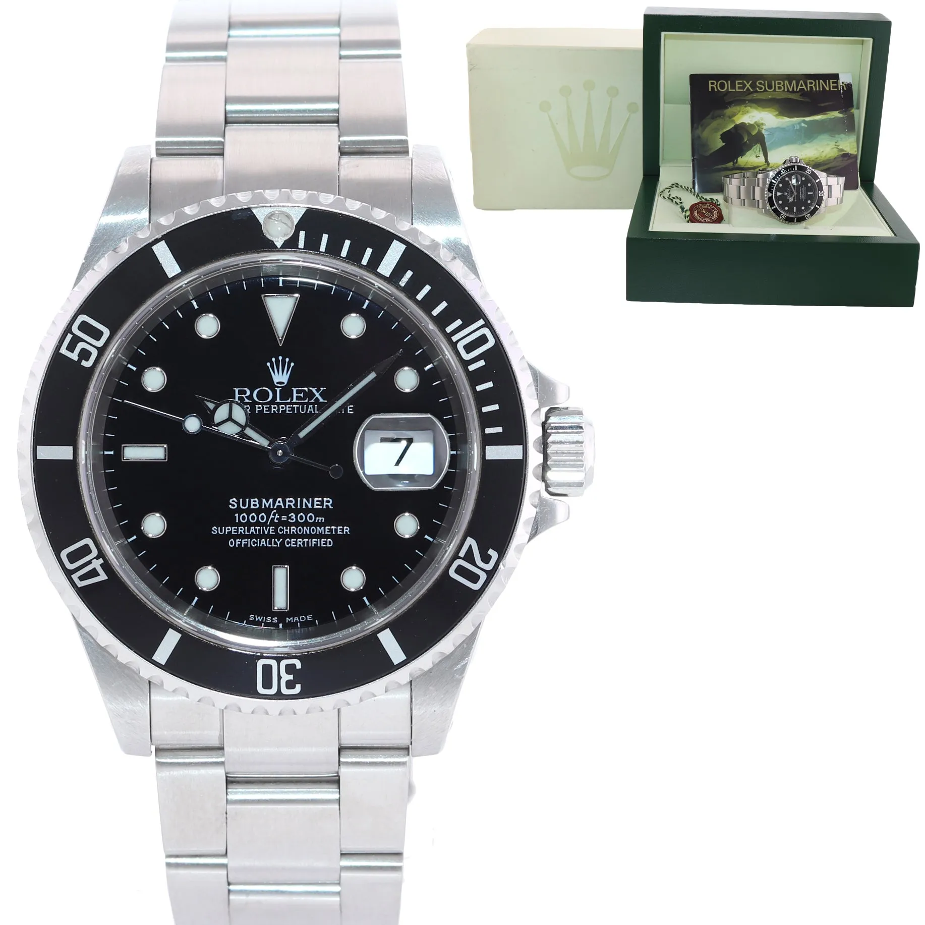 1999 Rolex Submariner Date 16610 Steel Black Dial 40mm Oyster Dive Watch Box