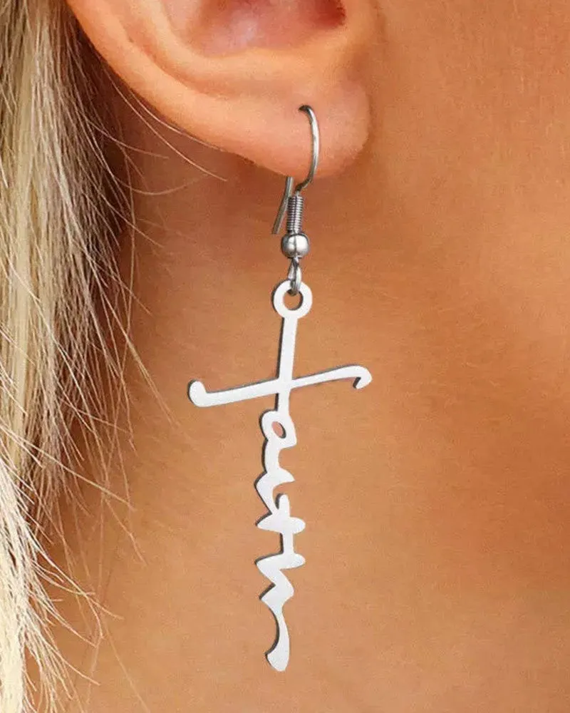 1Pair Faith Letter Shaped Drop Earrings