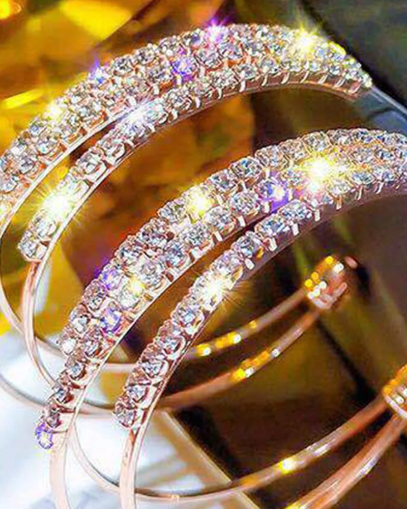 1Pair Sparkling Rhinestone Decor Hoop Earrings