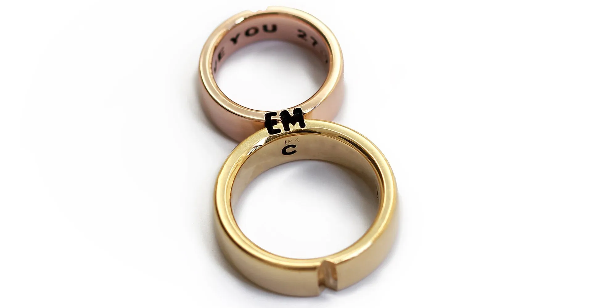 2 letters 1 heart Wedding ring set