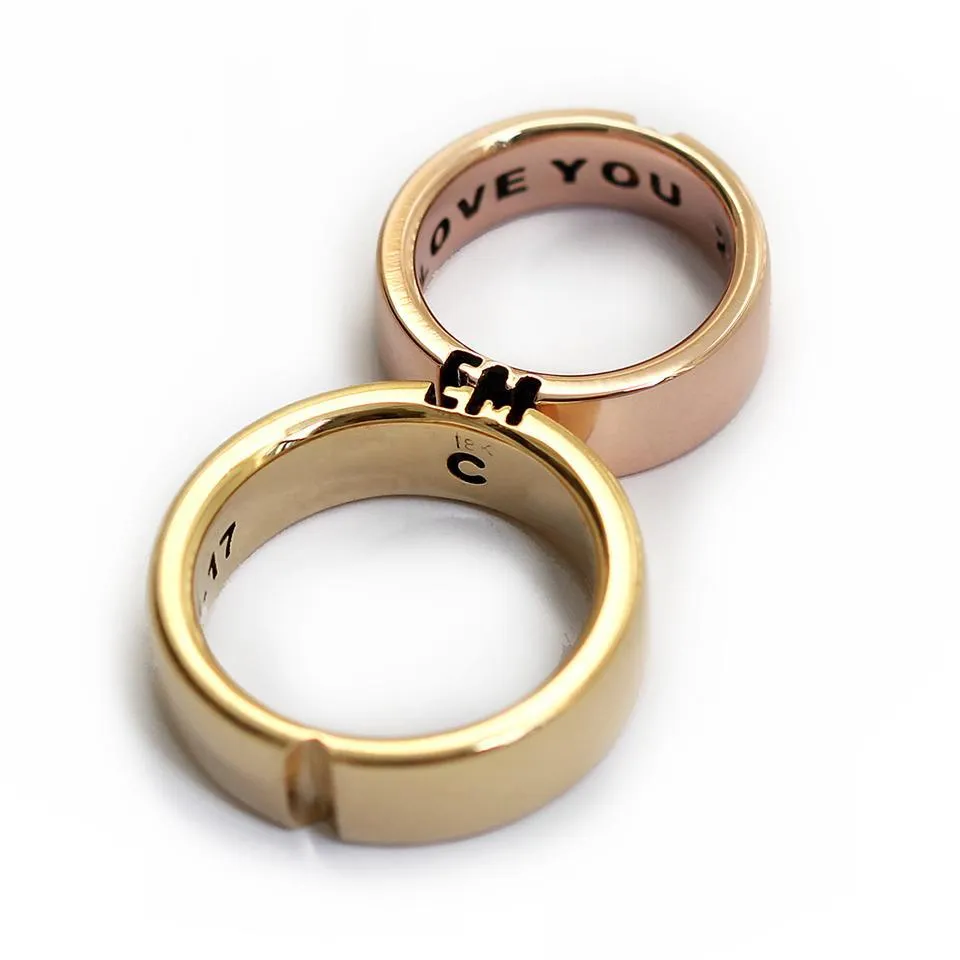 2 letters 1 heart Wedding ring set
