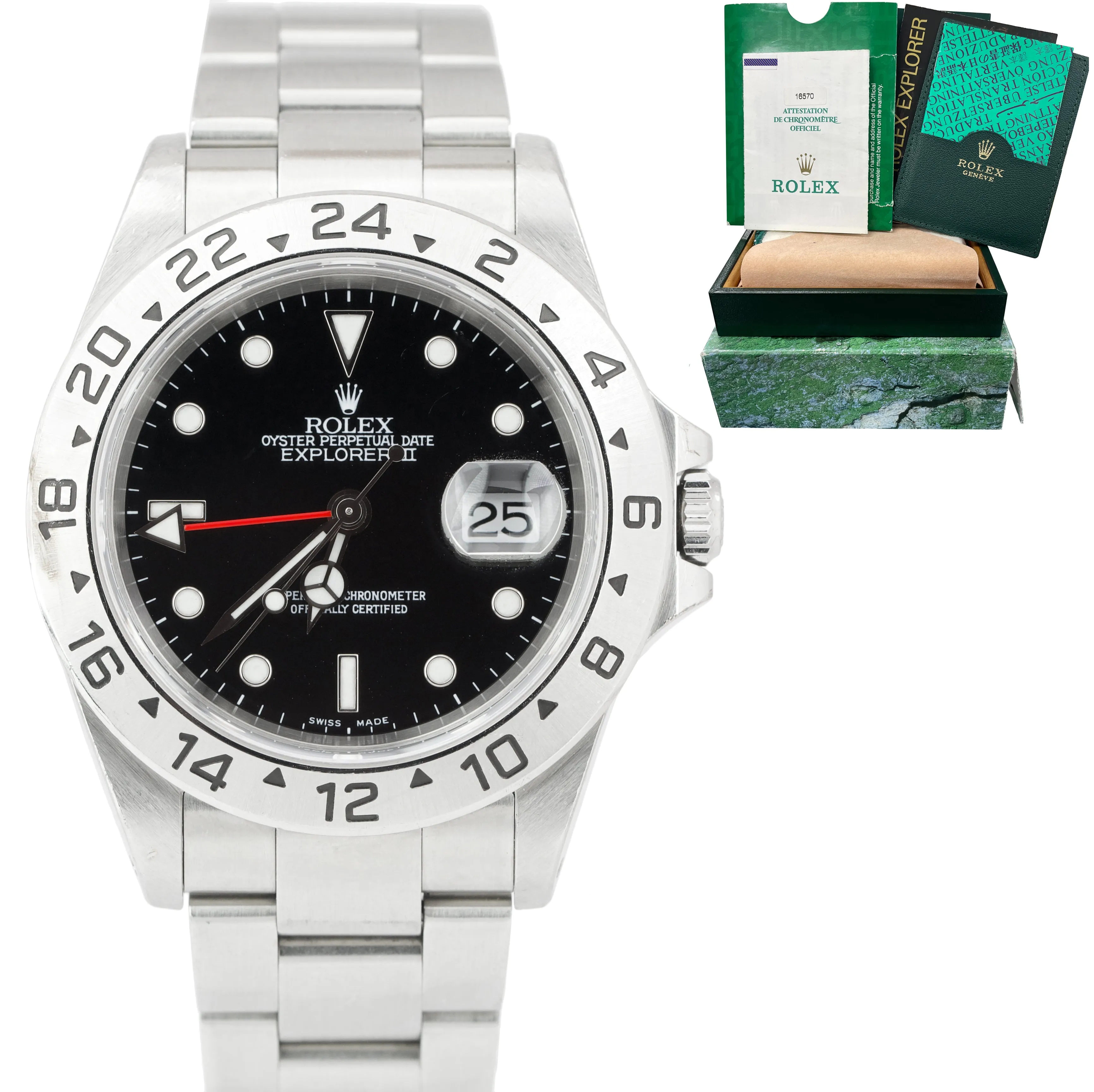 2000 Men's Rolex Explorer II Black Stainless Steel 40mm GMT 16570 40mm Watch B P