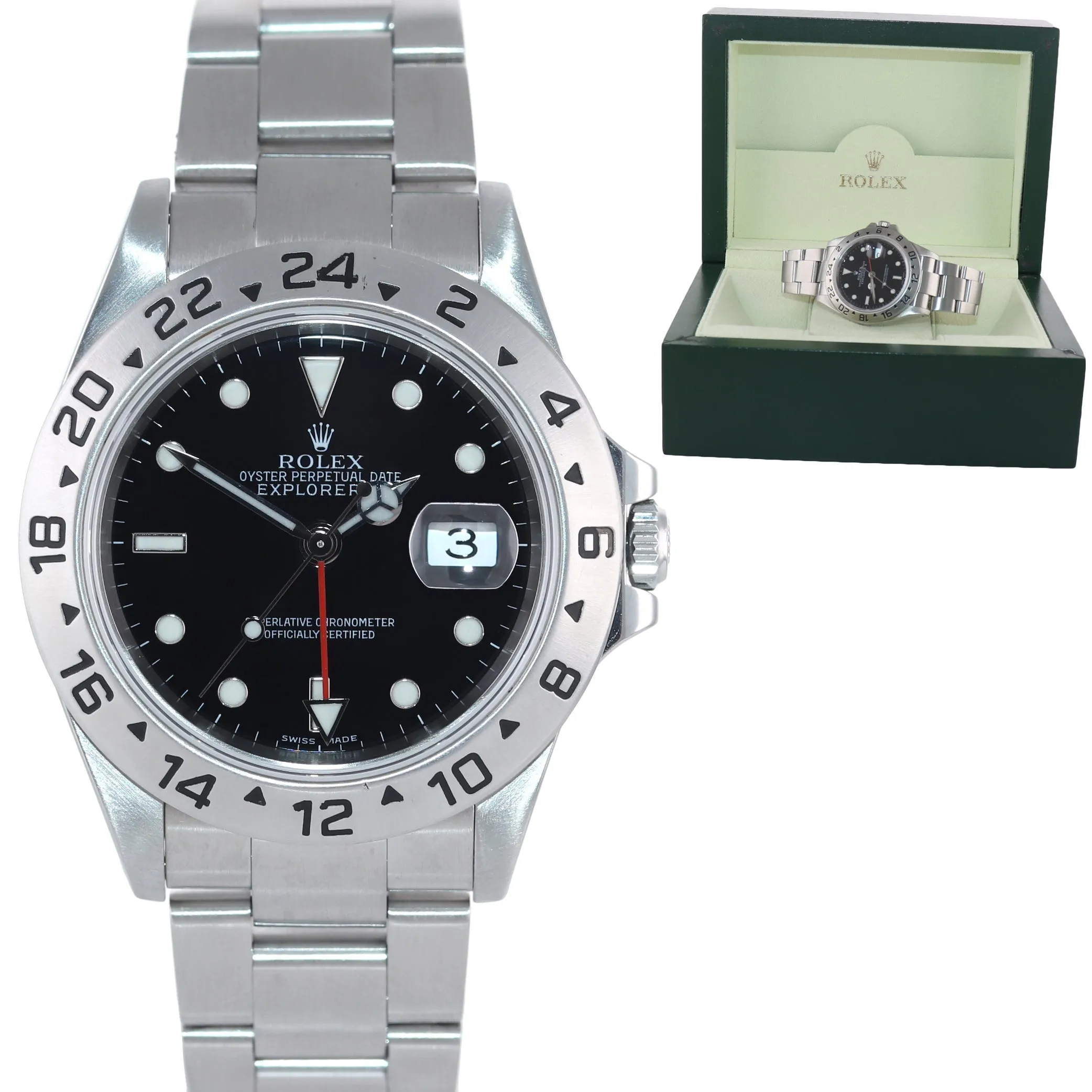 2001 Rolex Explorer II 16570 Stainless Steel Black Dial GMT 40mm Watch Box