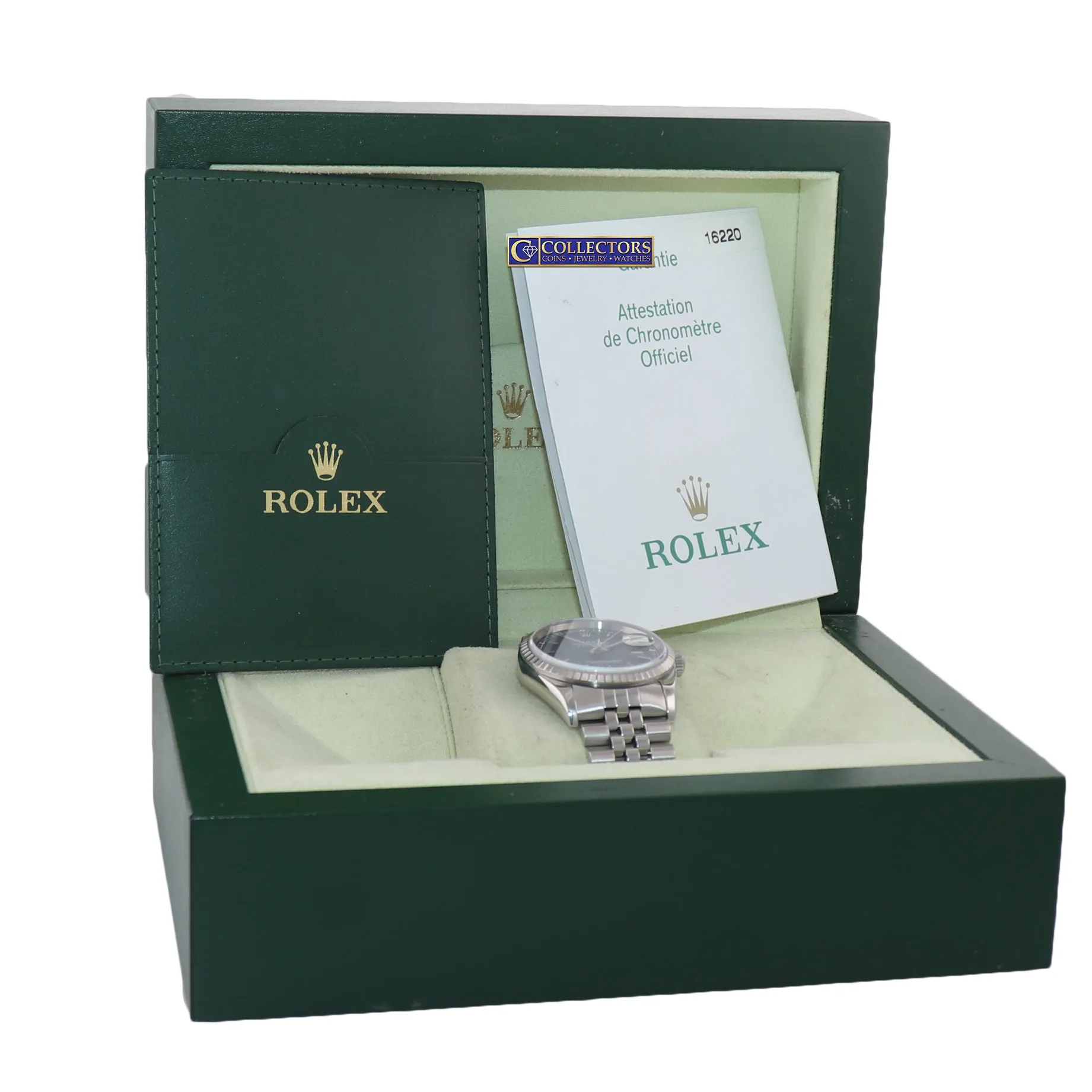 2002 MINT PAPERS Rolex DateJust 36mm 16220 Steel Blue Stick Jubilee Date Watch