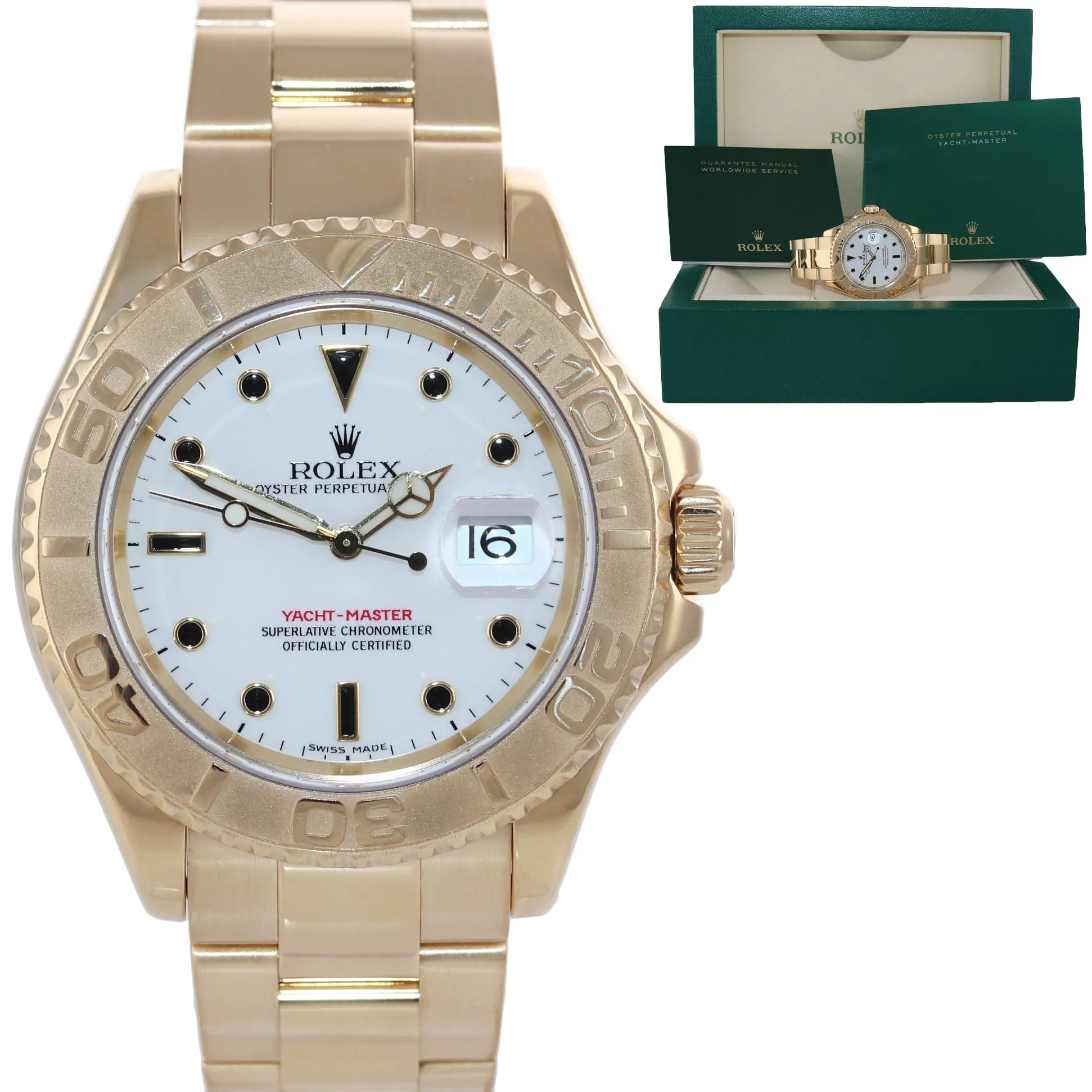 2002 Rolex Yacht-Master 18k Yellow Gold White Sapphire 16628 40mm Watch Box