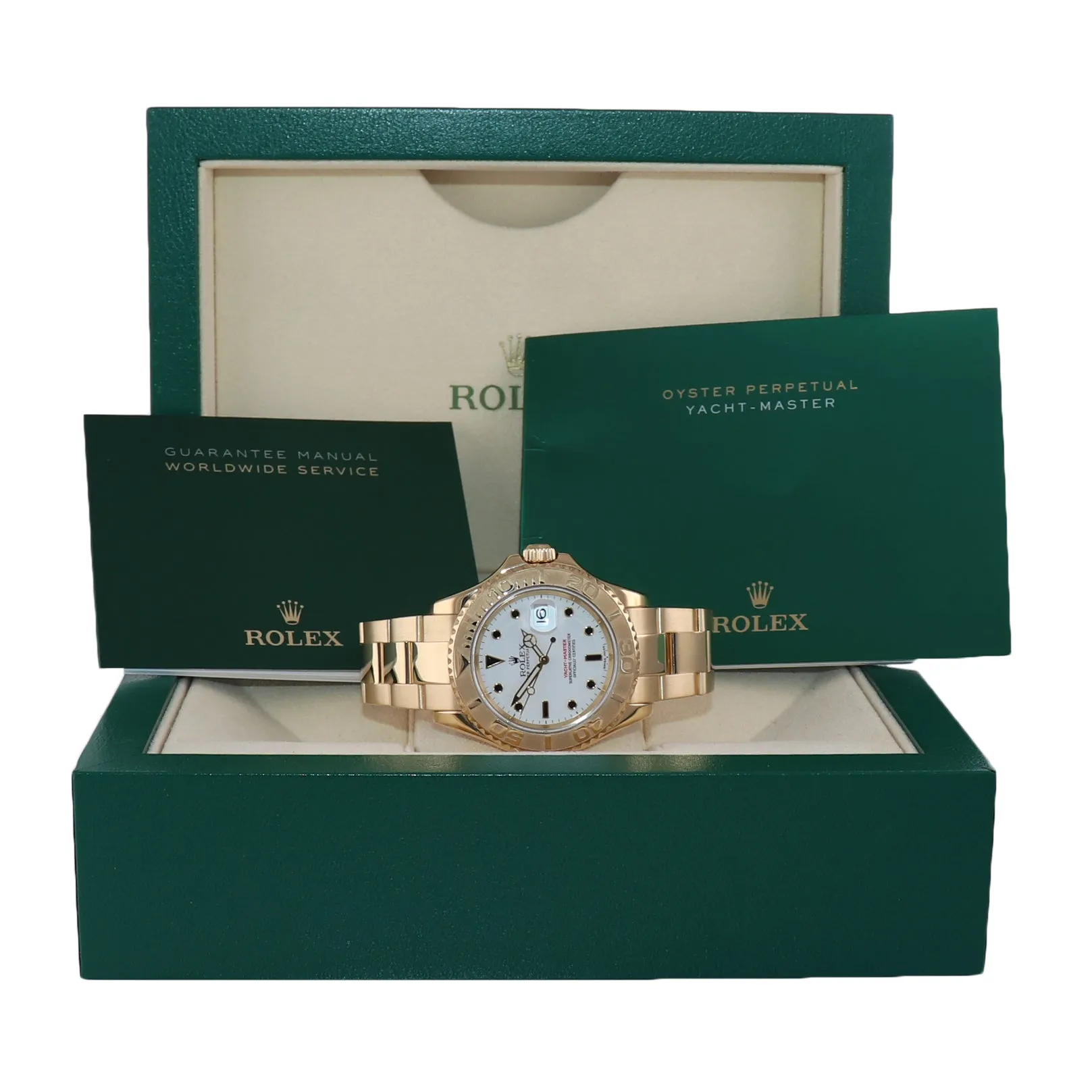 2002 Rolex Yacht-Master 18k Yellow Gold White Sapphire 16628 40mm Watch Box
