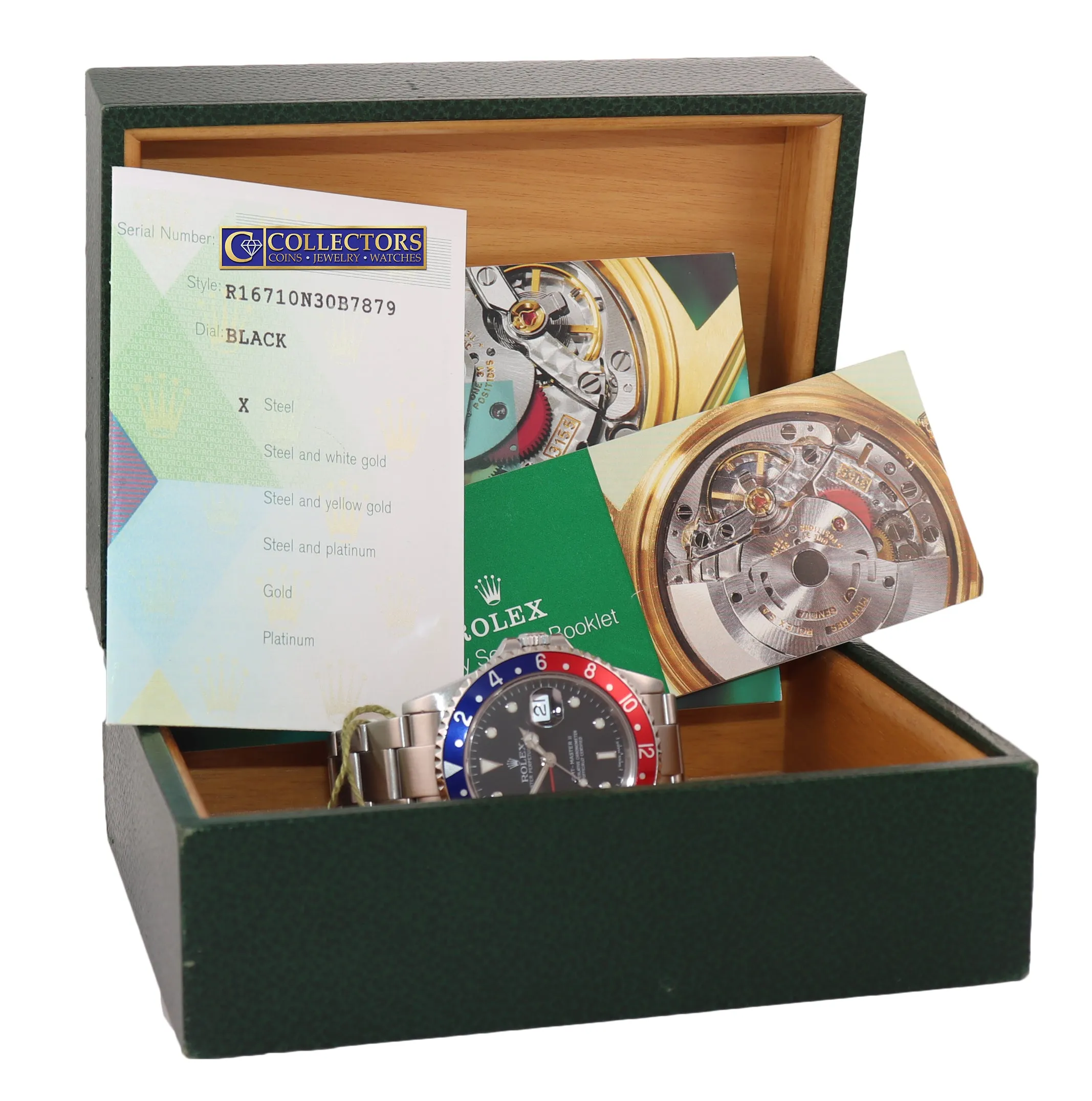 2003 PAPERS Rolex GMT-Master 2 Pepsi Blue Red Steel 16710 Error Stick Watch Box