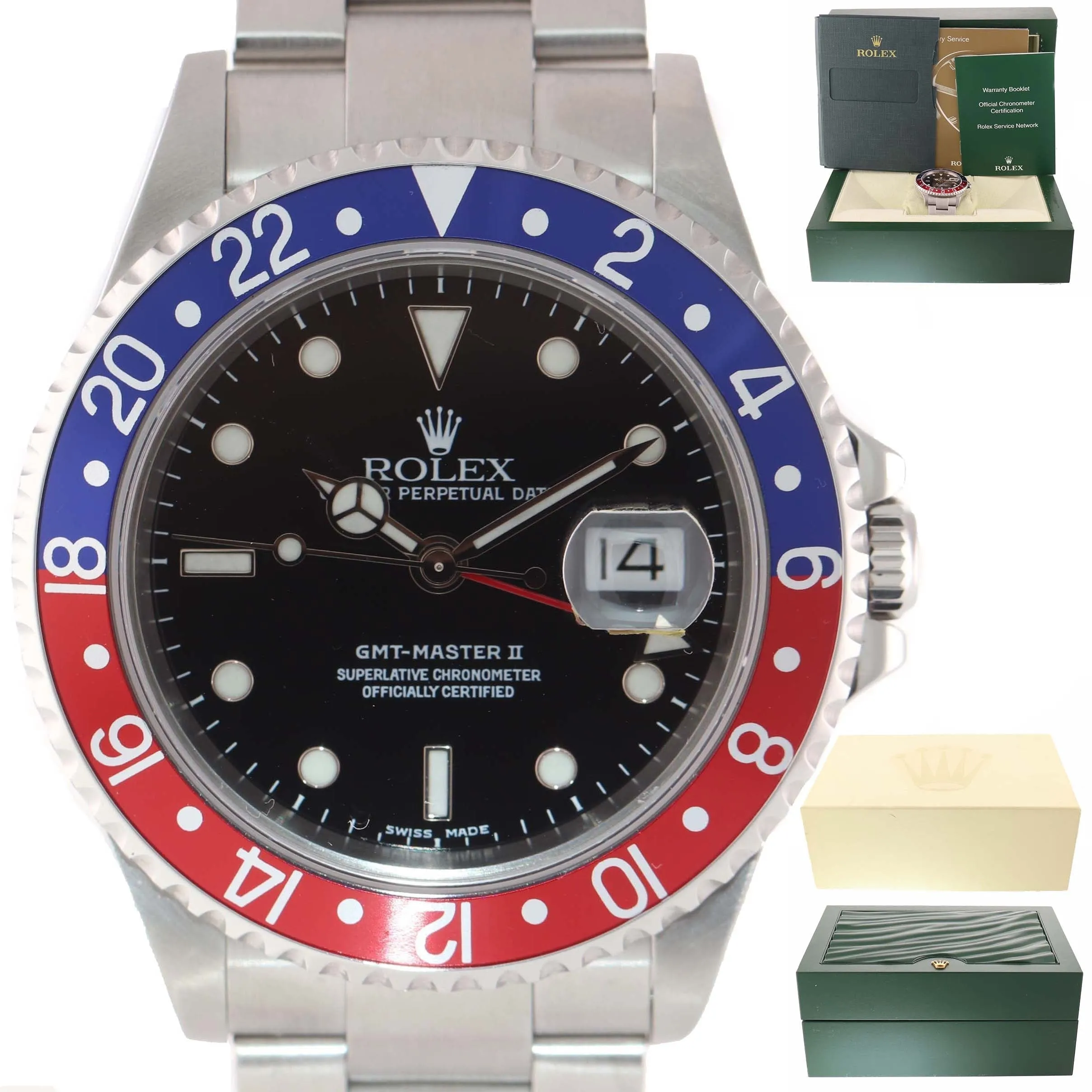 2004 Rolex GMT-Master 2 Pepsi Steel Blue Red NO HOLES 16710 40mm Watch Box
