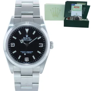 2006 PAPERS Rolex Explorer I Black 36mm 114270 Steel Black Arabic Lume Watch