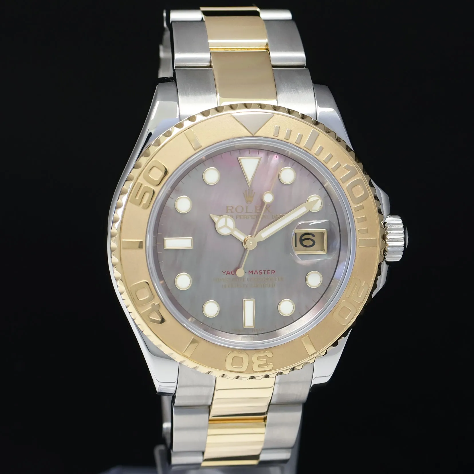 2007 MINT Rolex Yacht-Master 16623 Dark Mother of Pearl Two Tone Yellow Gold Watch