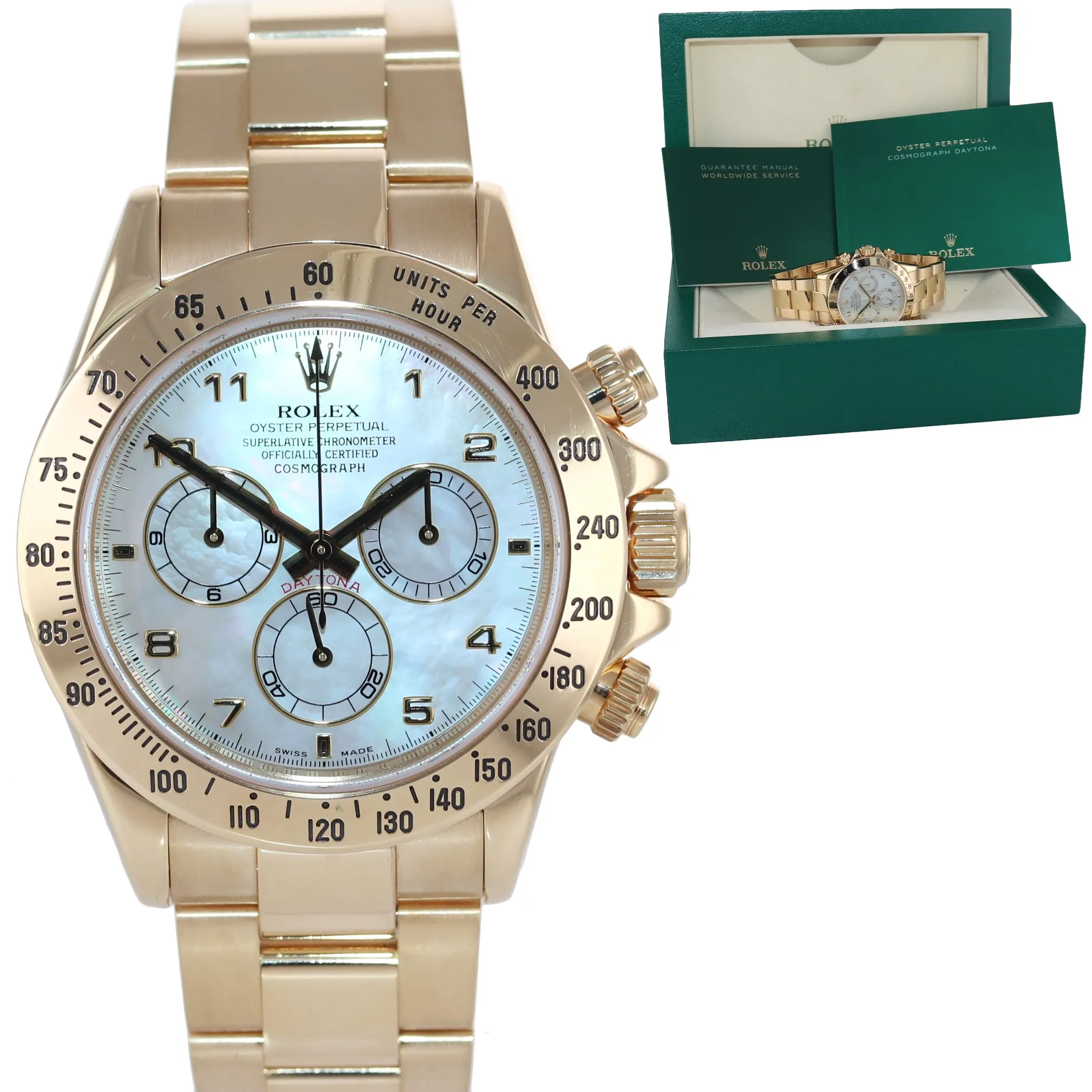 2007 Rolex Daytona 116528 MOP Mother of Pearl 18K Yellow Gold 40mm Watch Box