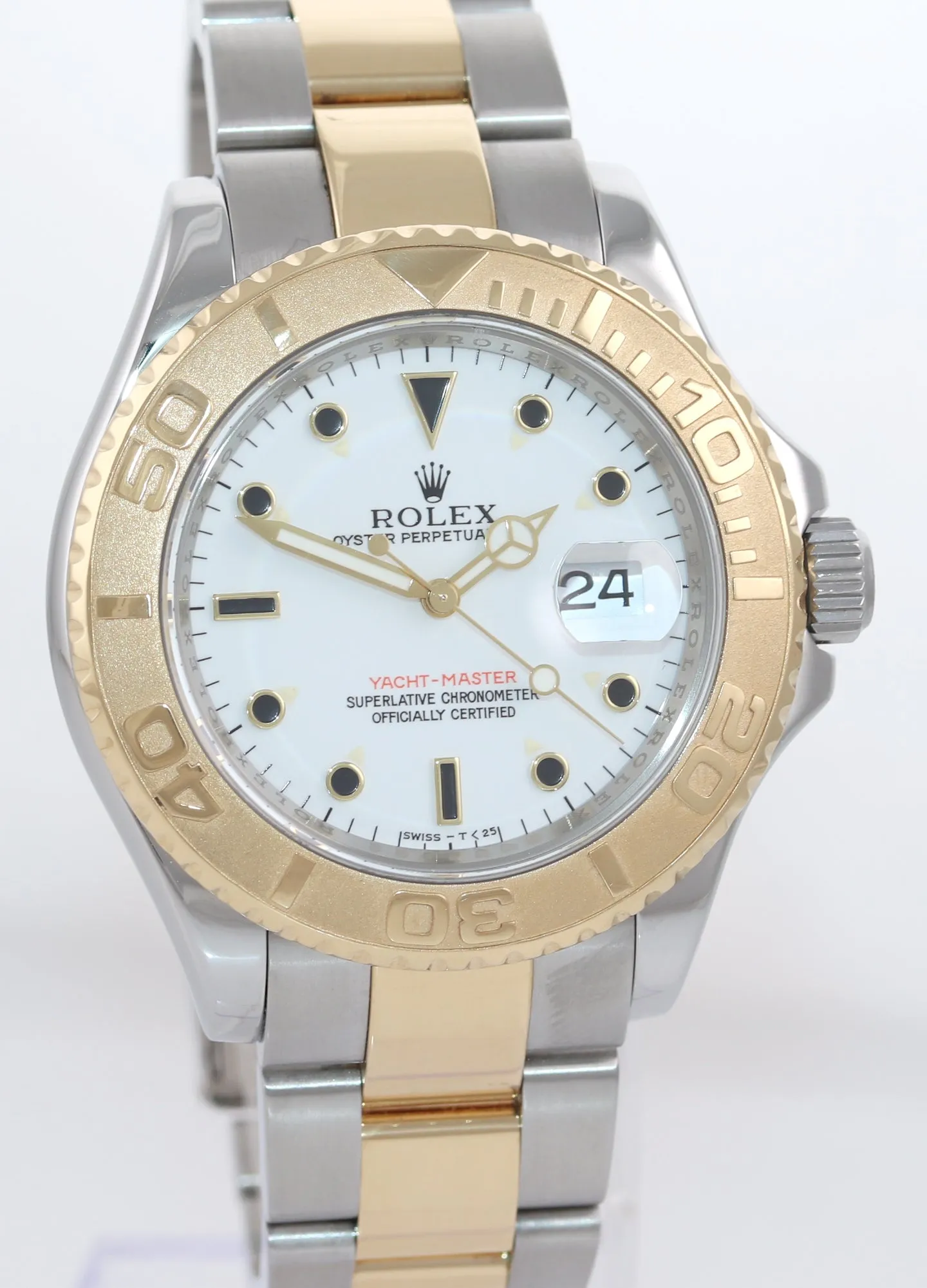 2009 Rolex 16623 Two Tone Gold Steel Yachtmaster White Sapphire Watch Rehaut