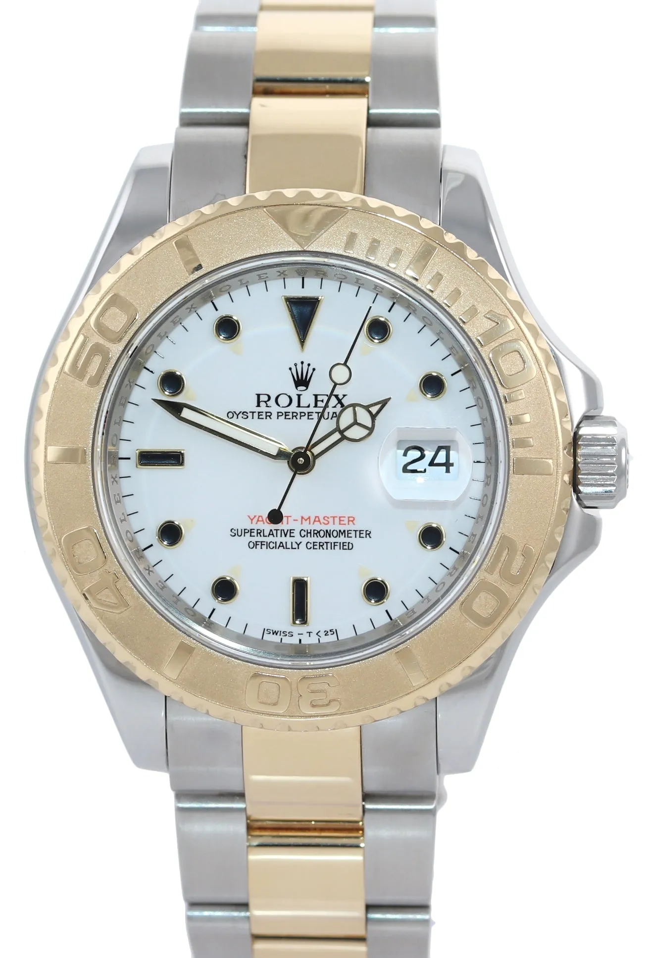 2009 Rolex 16623 Two Tone Gold Steel Yachtmaster White Sapphire Watch Rehaut