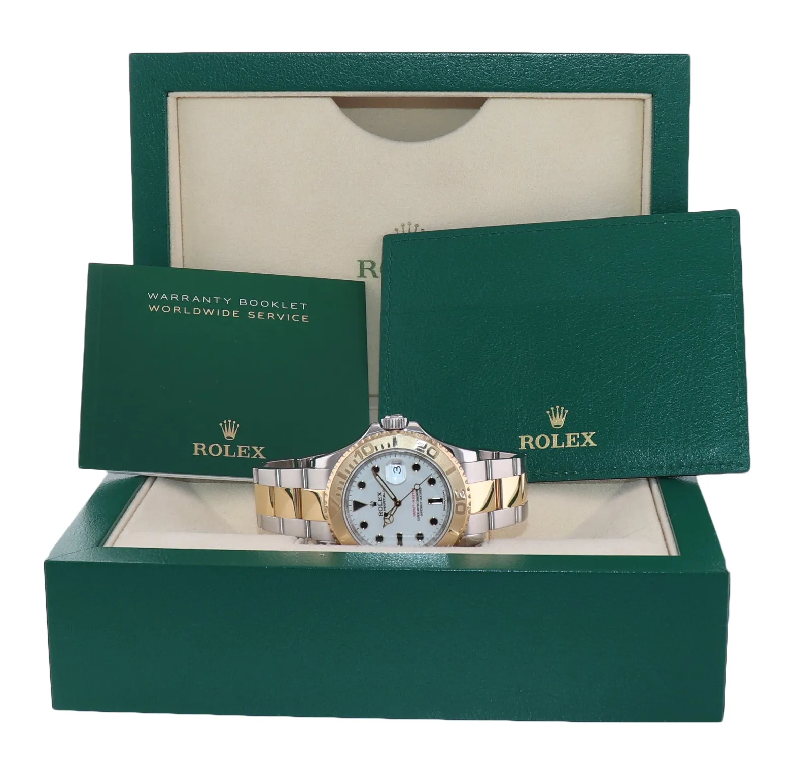 2009 Rolex 16623 Two Tone Gold Steel Yachtmaster White Sapphire Watch Rehaut