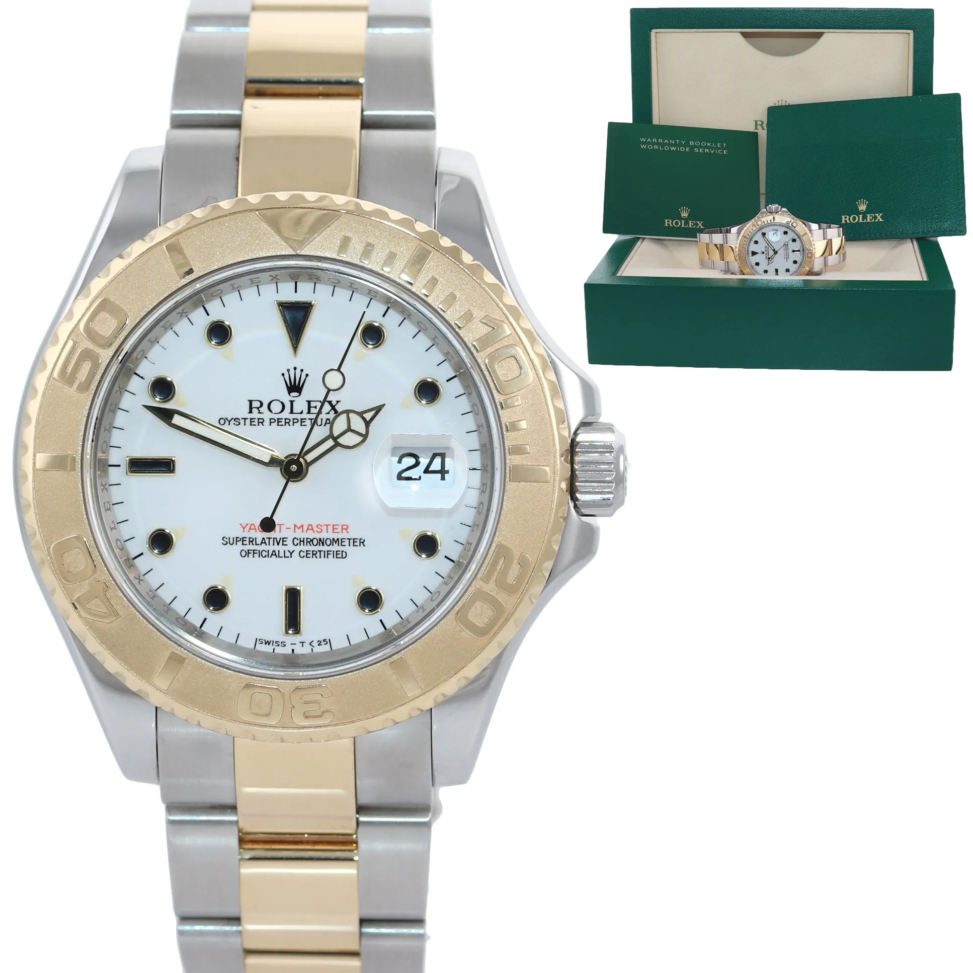 2009 Rolex 16623 Two Tone Gold Steel Yachtmaster White Sapphire Watch Rehaut