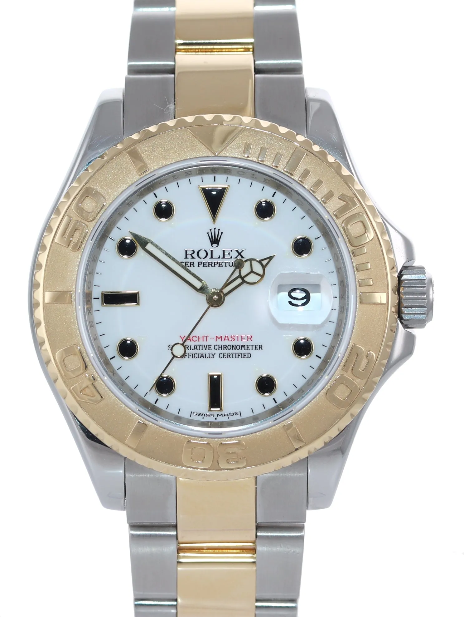 2010 Rolex 16623 Two Tone Gold Steel Yachtmaster White Sapphire Watch Rehaut Box