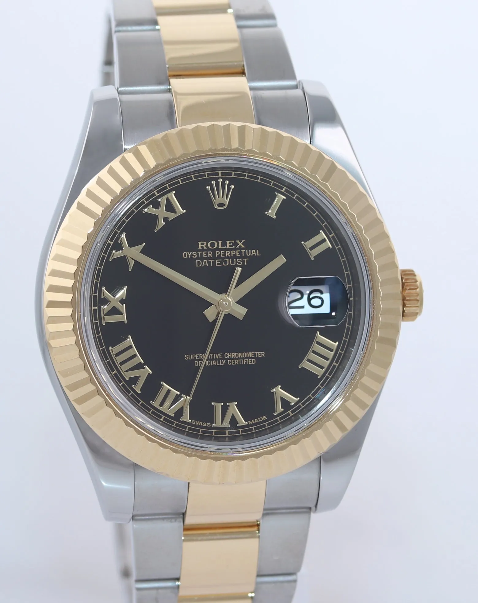 2015 PAPERS MINT Rolex Datejust 2 Black Roman 116333 Two-Tone Gold Watch Box