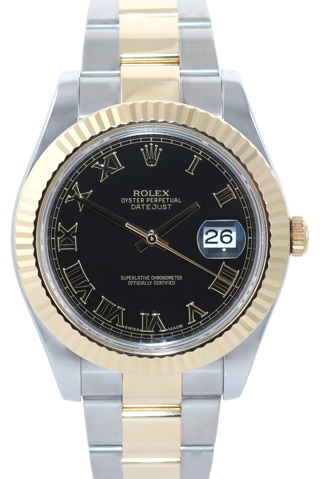 2015 PAPERS MINT Rolex Datejust 2 Black Roman 116333 Two-Tone Gold Watch Box