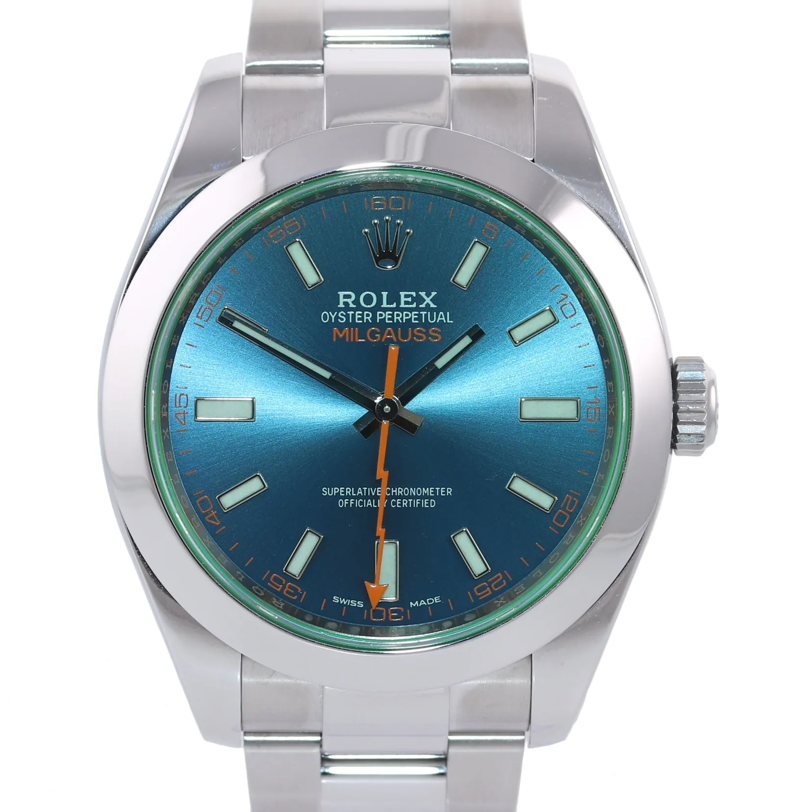 2017 PAPERS Rolex Milgauss Blue Dial Anniversary Green 116400GV Steel Watch Box
