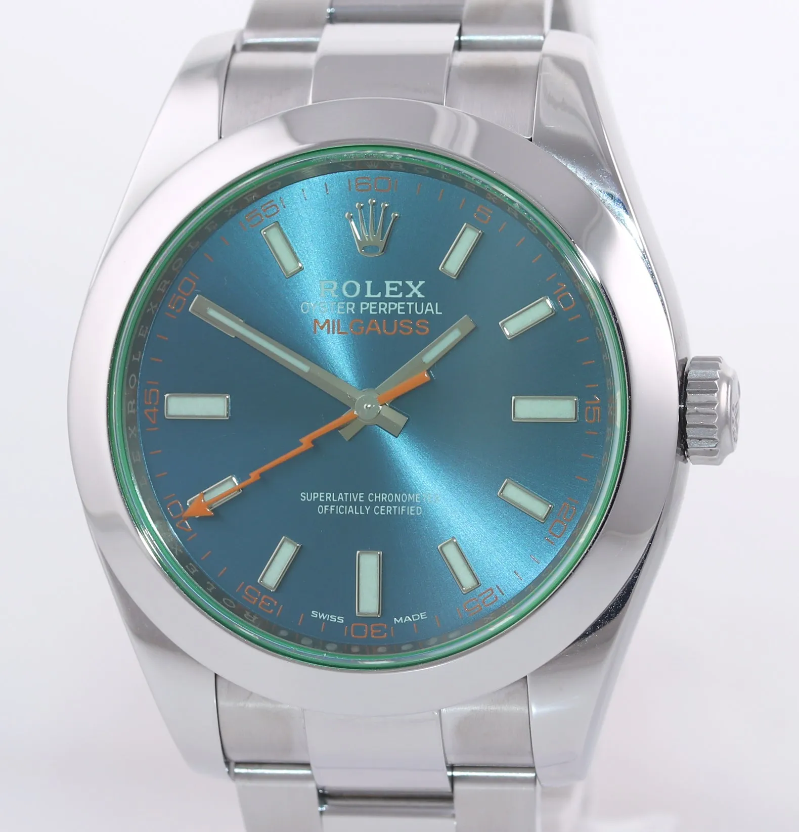 2017 PAPERS Rolex Milgauss Blue Dial Anniversary Green 116400GV Steel Watch Box
