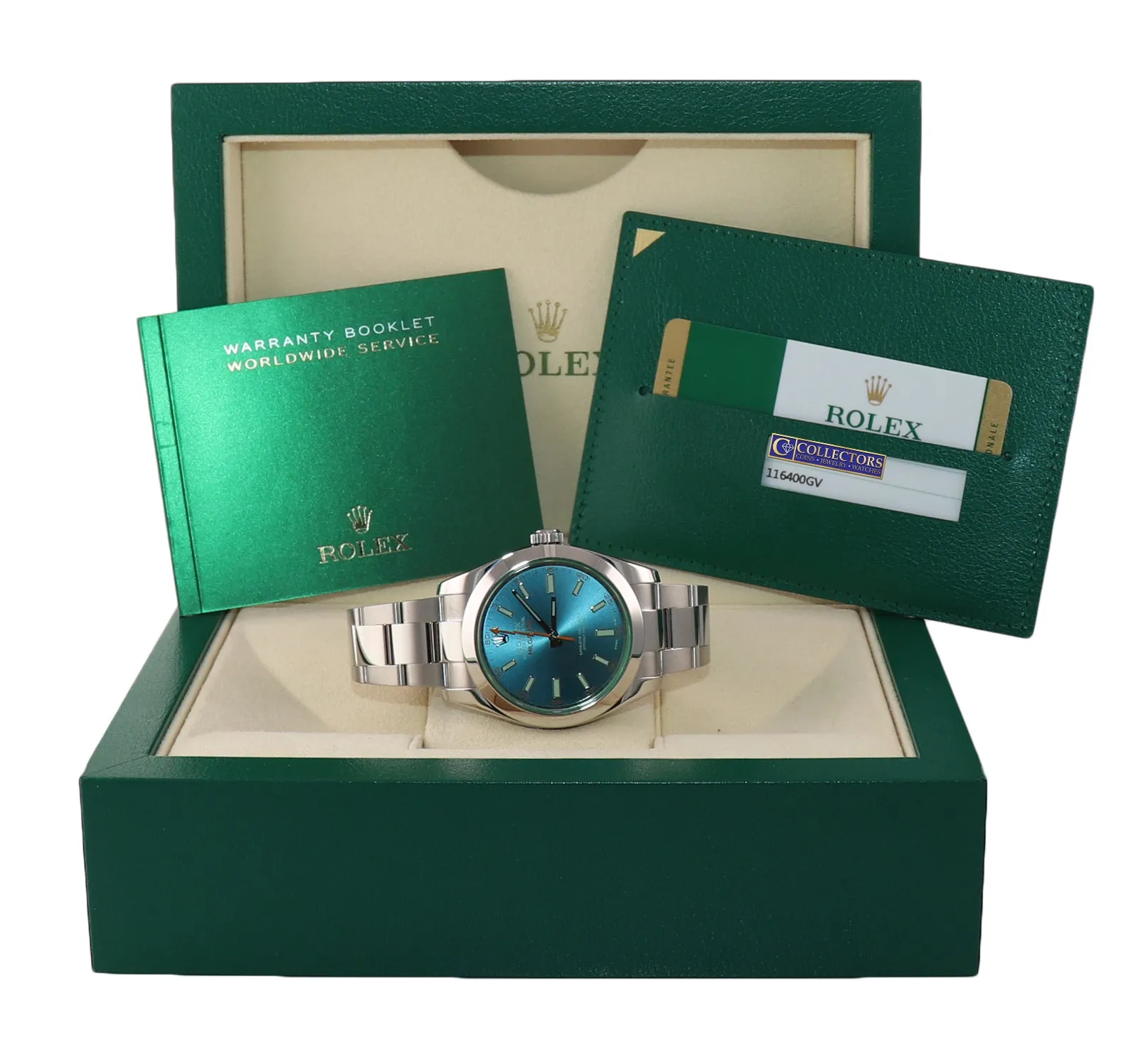 2017 PAPERS Rolex Milgauss Blue Dial Anniversary Green 116400GV Steel Watch Box