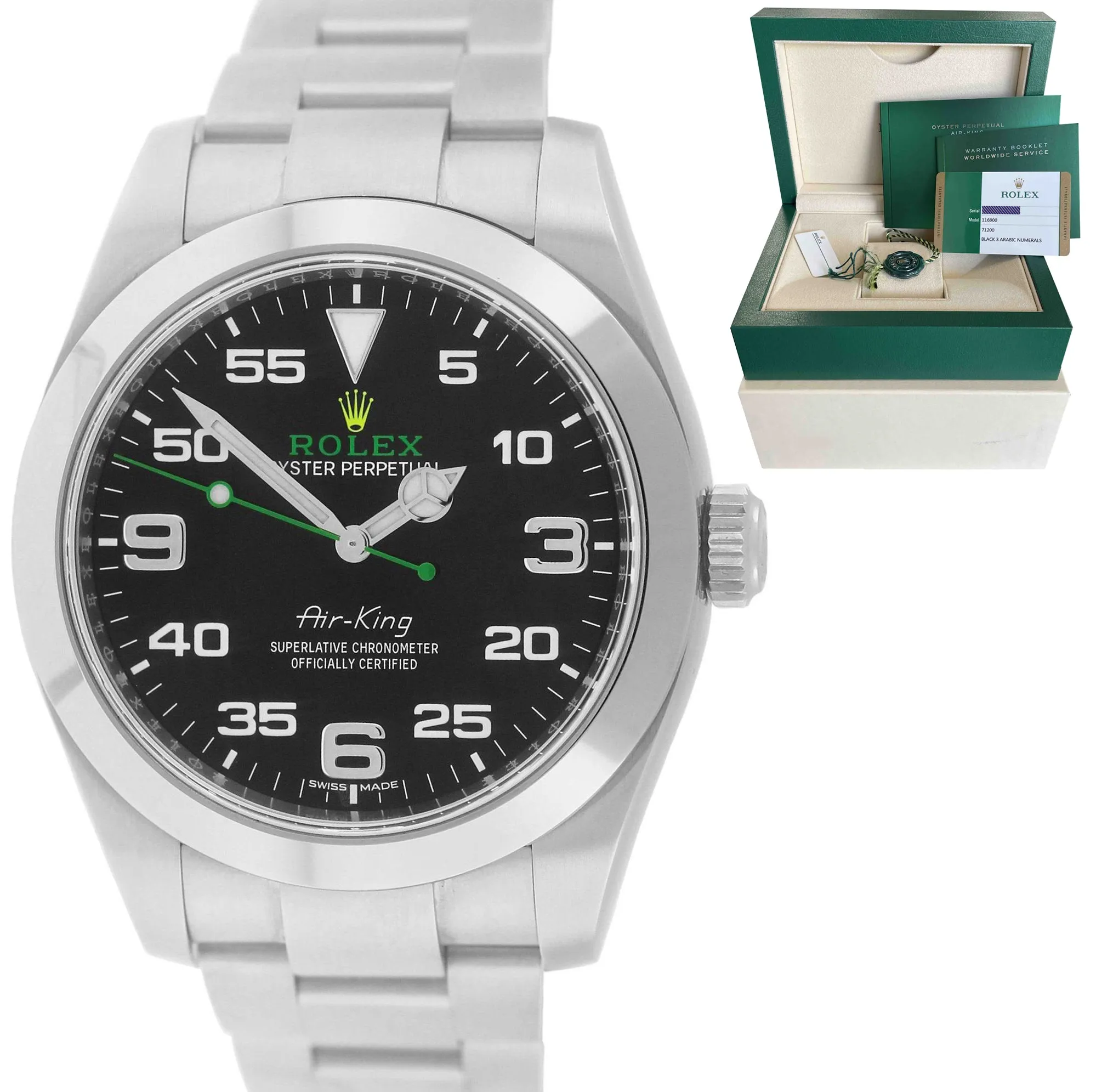 2017 Rolex Air-King 40mm Green Black Stainless Steel Arabic 116900 Watch B P