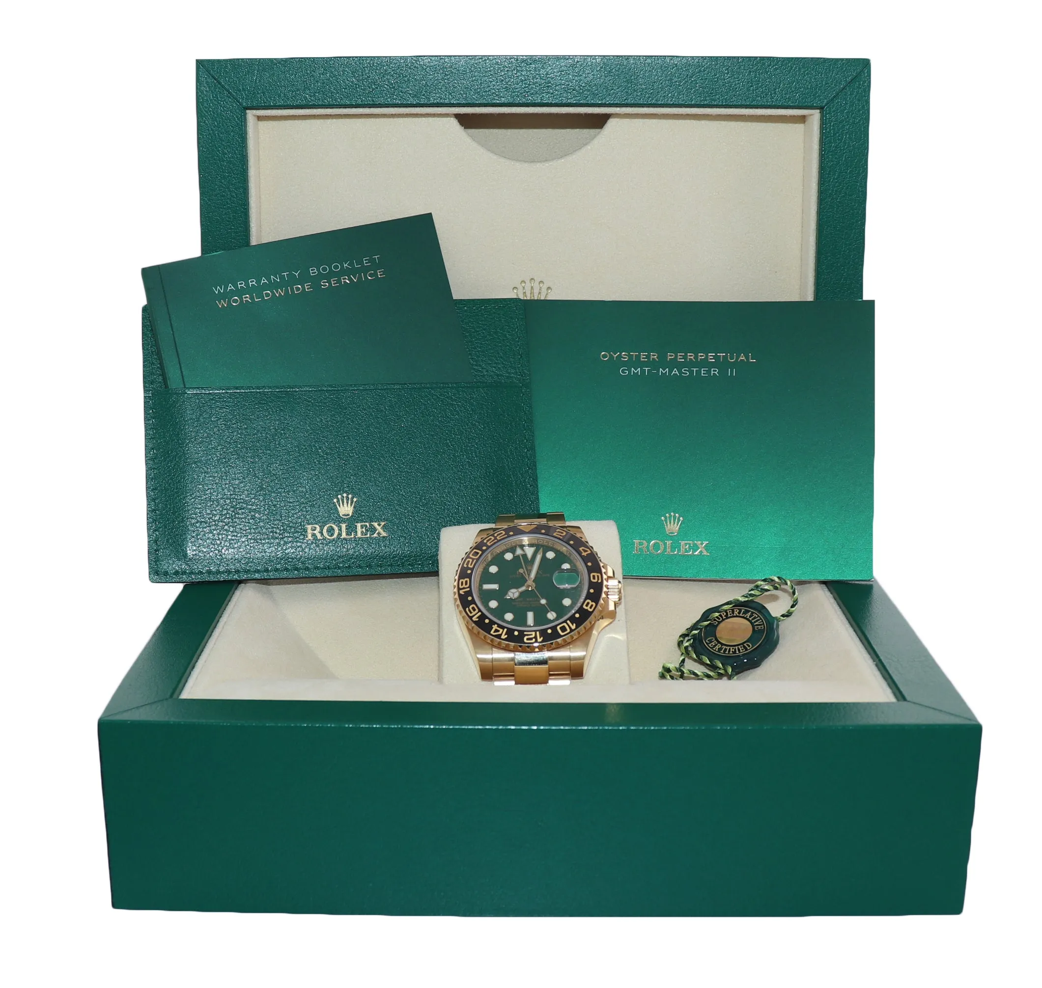 2017 Rolex GMT-Master 2 Ceramic Green Dial 116718 Yellow Gold Chromalight Watch