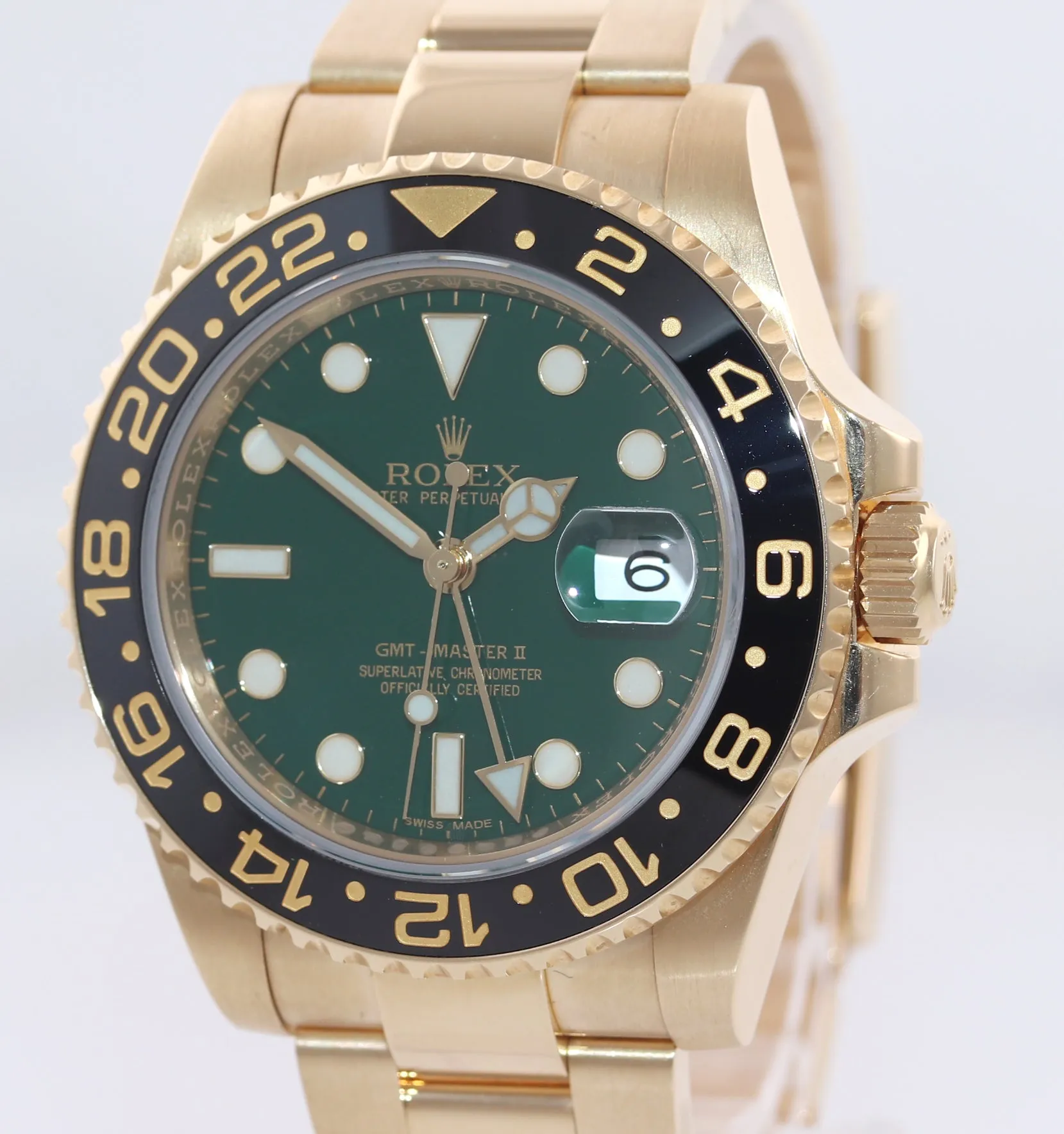 2017 Rolex GMT-Master 2 Ceramic Green Dial 116718 Yellow Gold Chromalight Watch