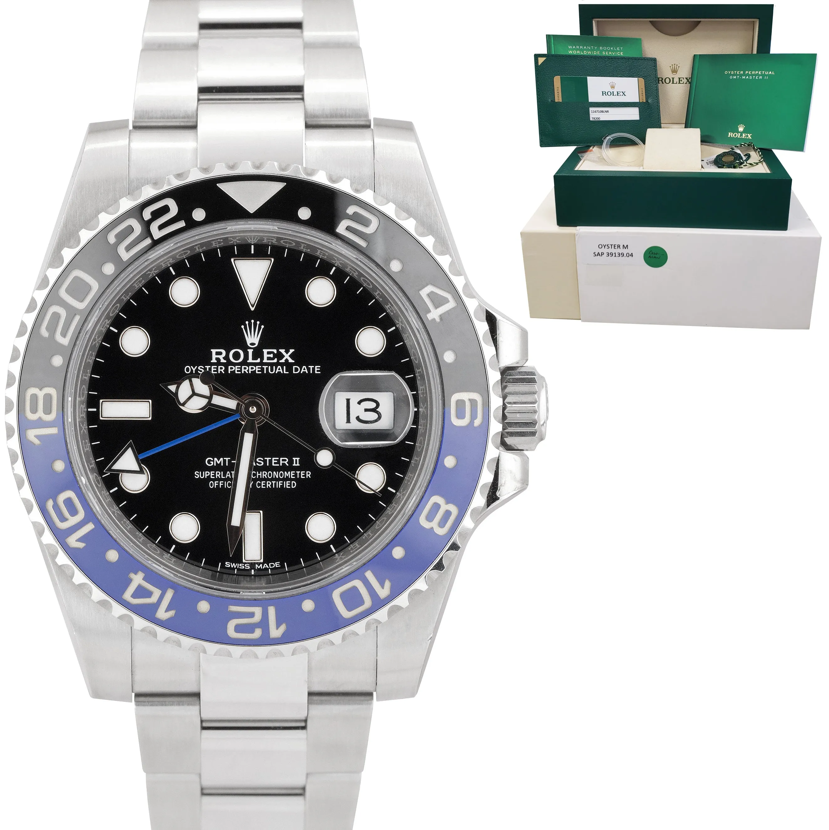 2017 UNPOLISHED Rolex GMT-Master II Batman Blue Black 40mm Watch 116710 BLNR B P