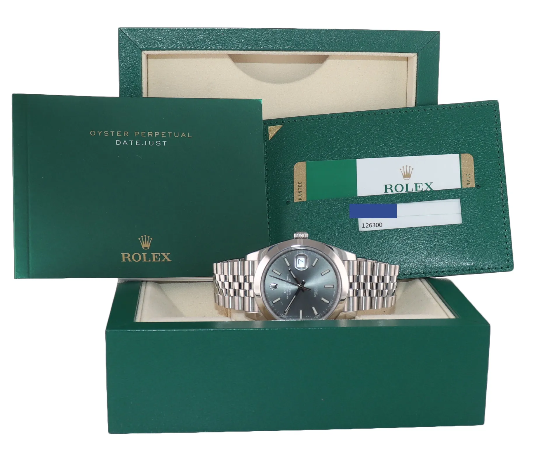 2018 PAPERS Rolex DateJust 41 Steel 126300 Rhodium Grey Jubilee Band Watch Box