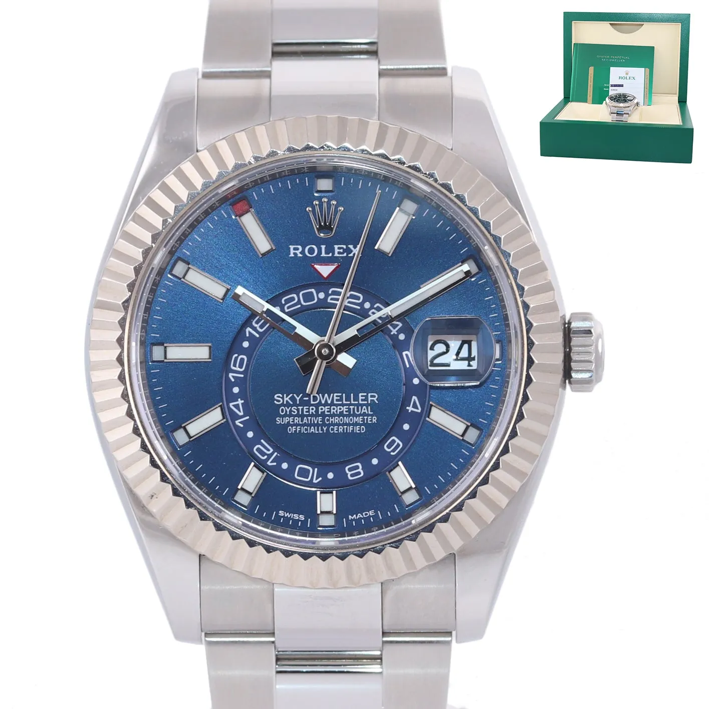 2018 PAPERS Rolex Sky-Dweller Stainless White Gold BLUE DIAL 42mm 326934 Watch