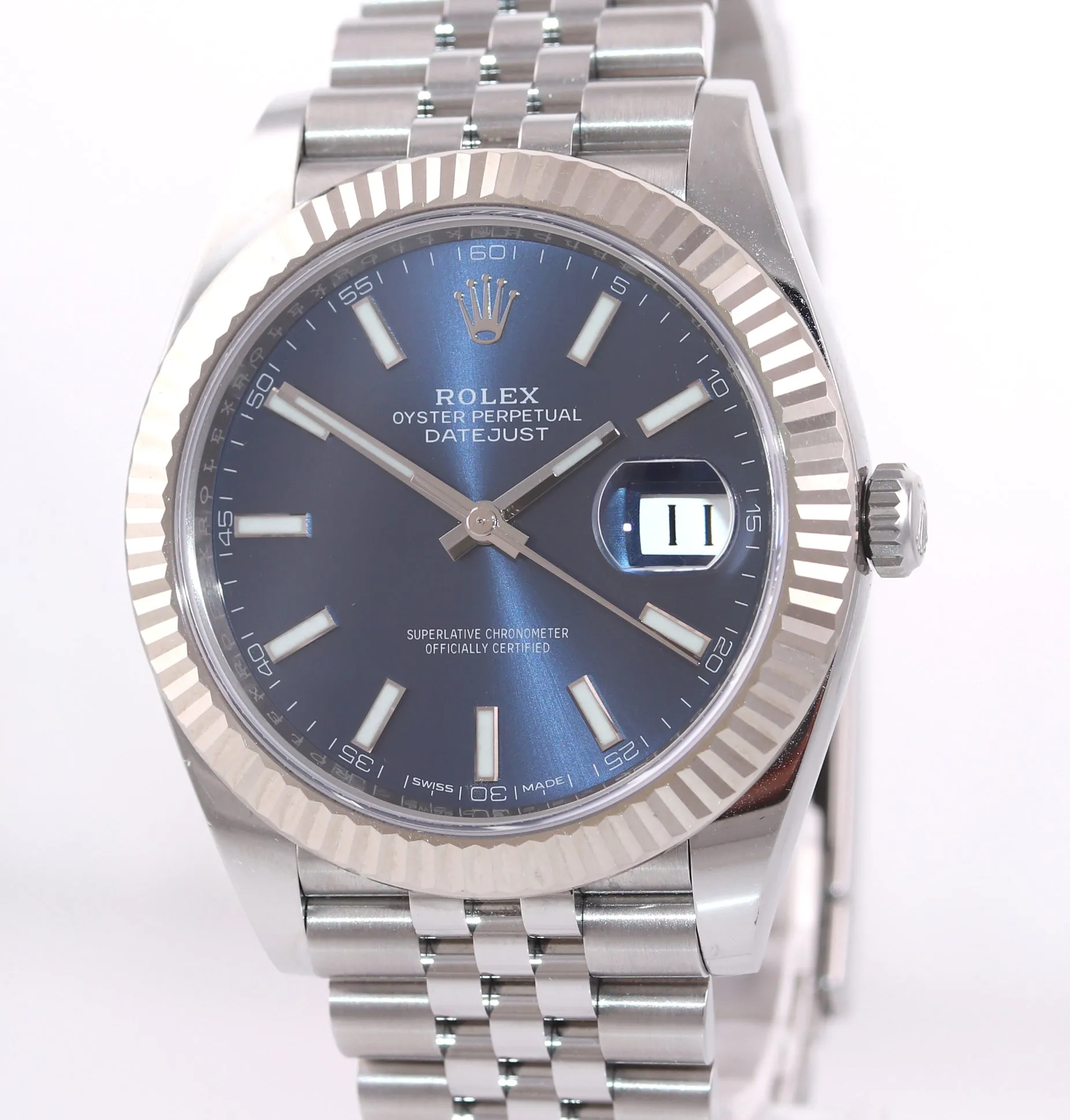 2019 MINT PAPERS Rolex DateJust 41 Blue Stick Super Jubilee Fluted 126334 Watch