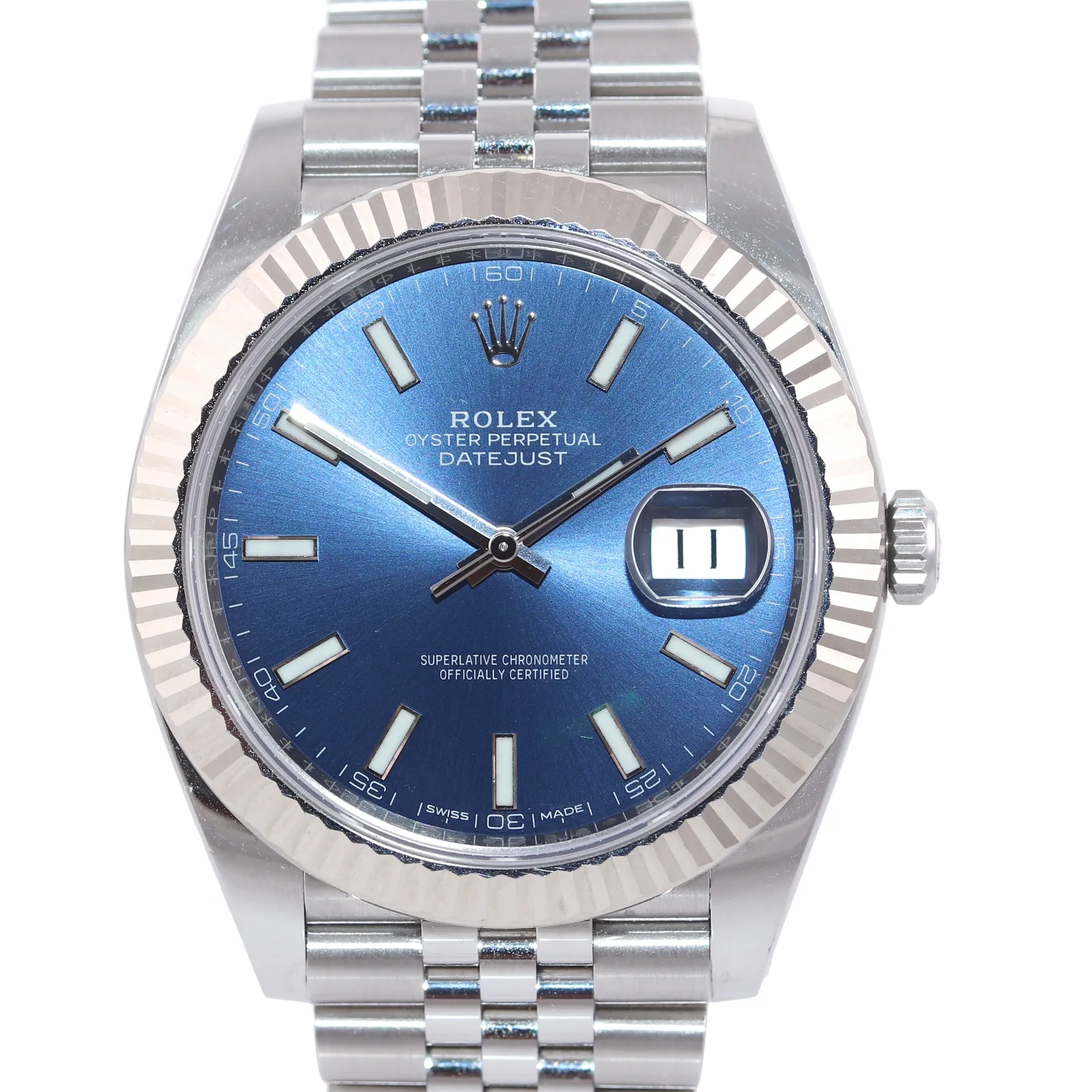 2019 MINT PAPERS Rolex DateJust 41 Blue Stick Super Jubilee Fluted 126334 Watch