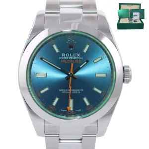 2019 PAPERS Rolex Milgauss Blue Dial Anniversary Green 116400GV Steel Watch Box