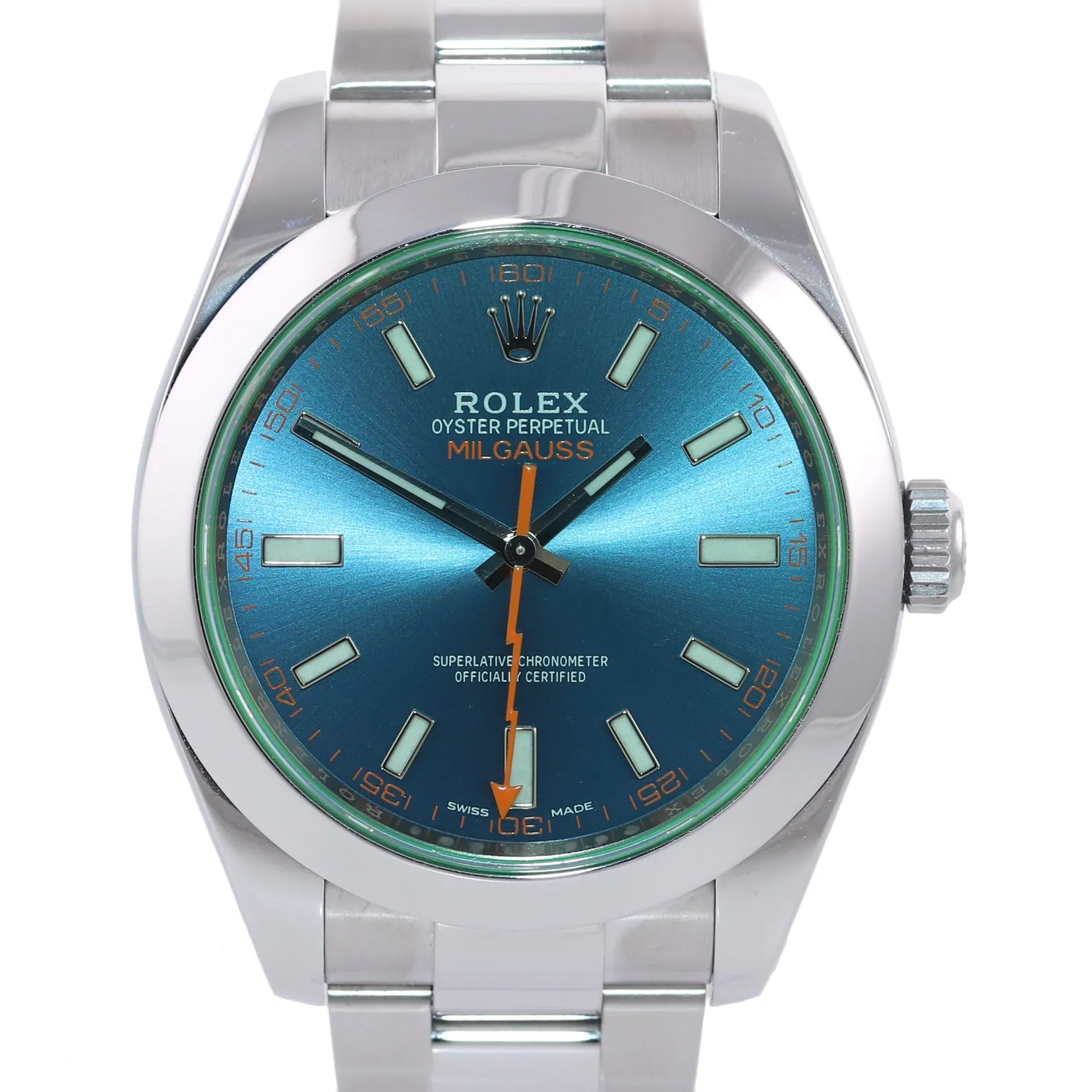 2019 PAPERS Rolex Milgauss Blue Dial Anniversary Green 116400GV Steel Watch Box