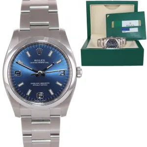 2019 PAPERS Rolex Oyster Perpetual Blue Arabic 114200 Steel Watch Box