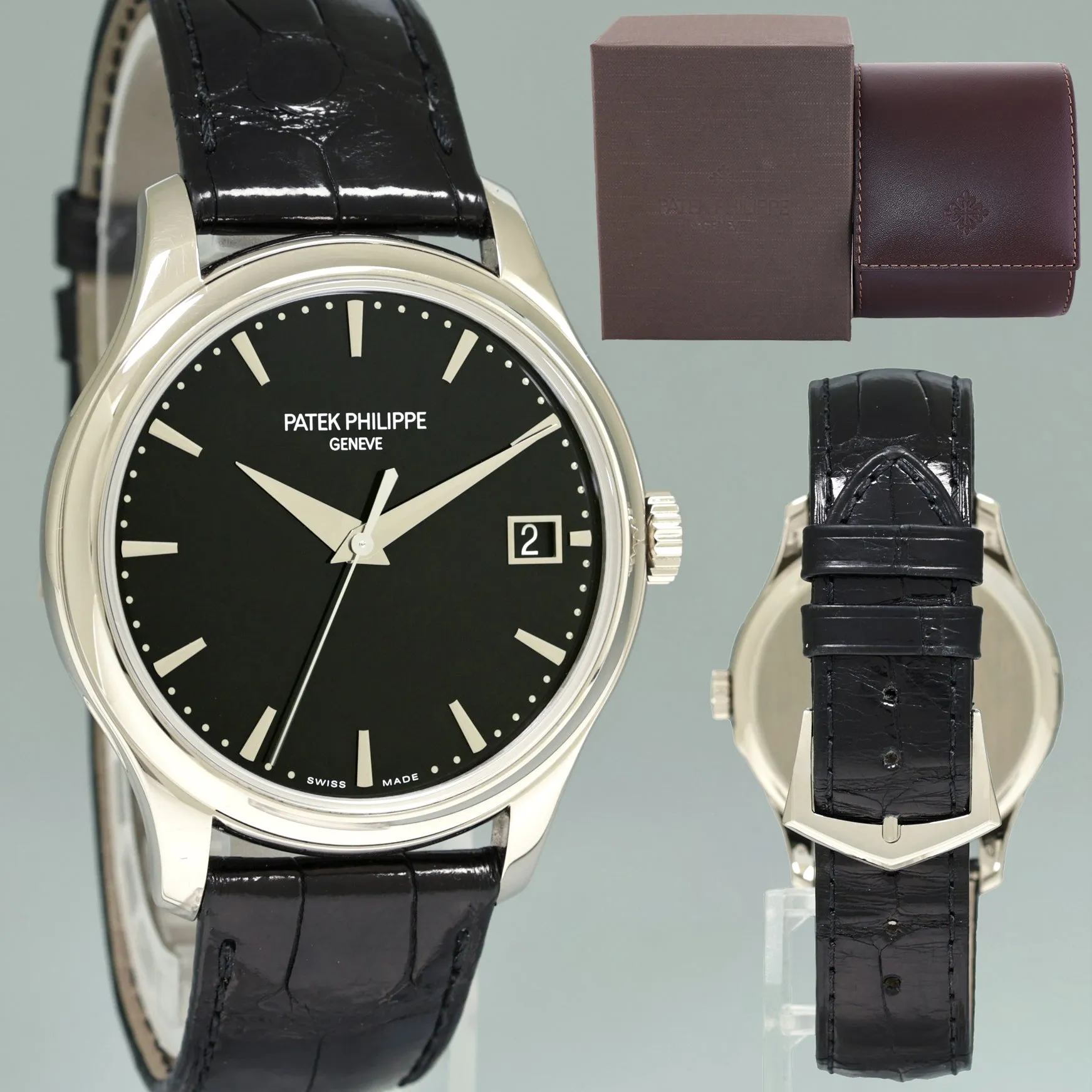2020 MINT Patek Philippe Calatrava 5227G 39mm White Gold Leather Black Dial Watch
