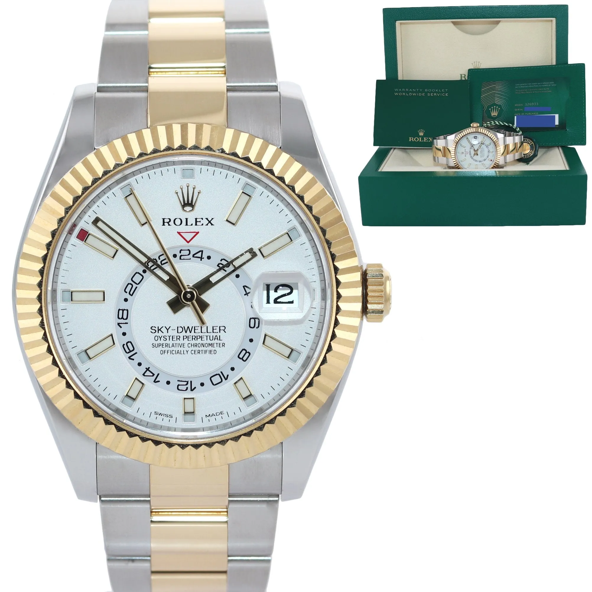 2020 NEW PAPERS Rolex Sky-Dweller 326933 White Two Tone Gold Steel 42mm Watch