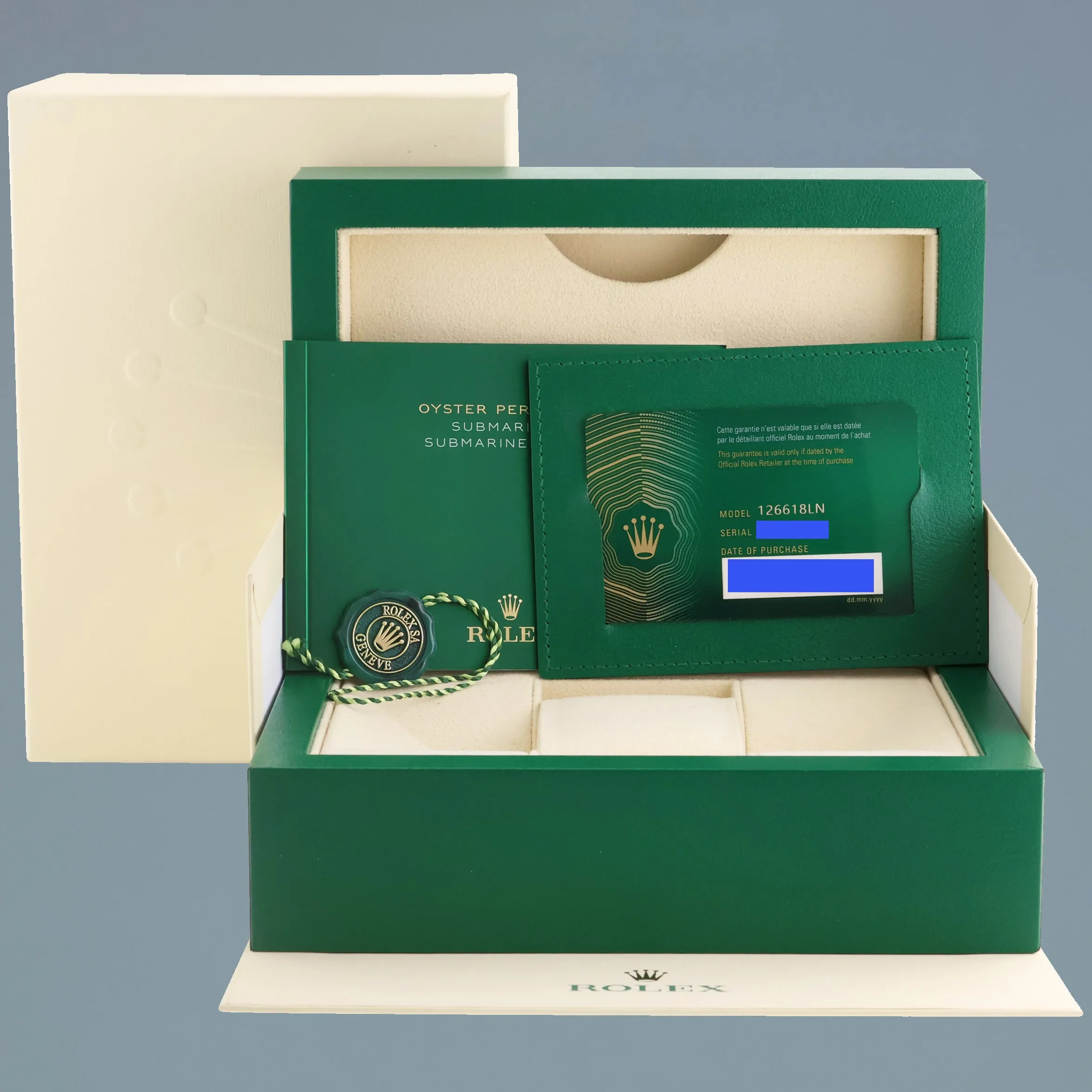 2021 NEW PAPERS Rolex Submariner Black Ceramic 126618LN Yellow Gold Watch Box