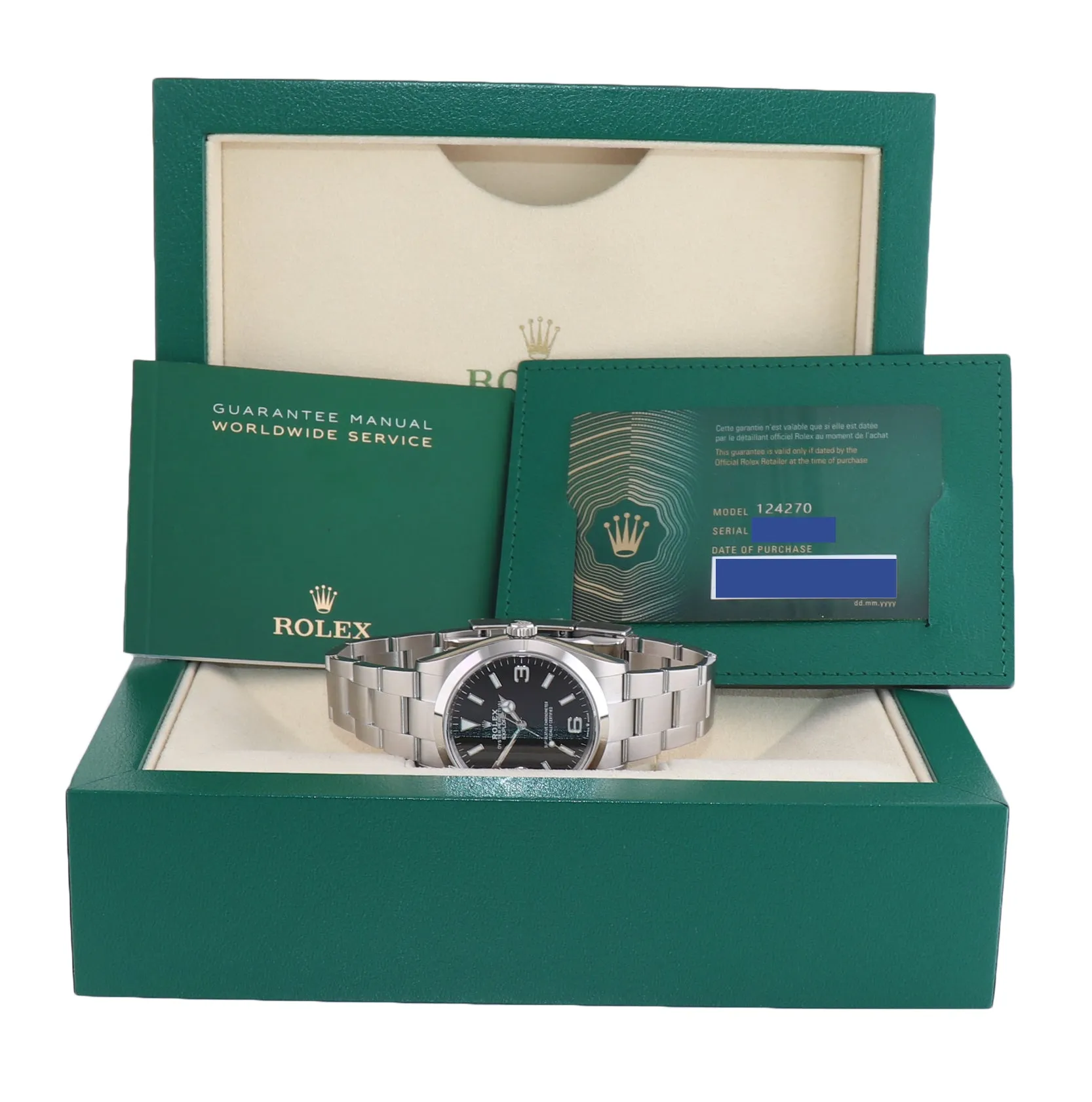 2021 PAPERS Rolex Explorer Black Oyster Steel 36mm 124270 Watch Box