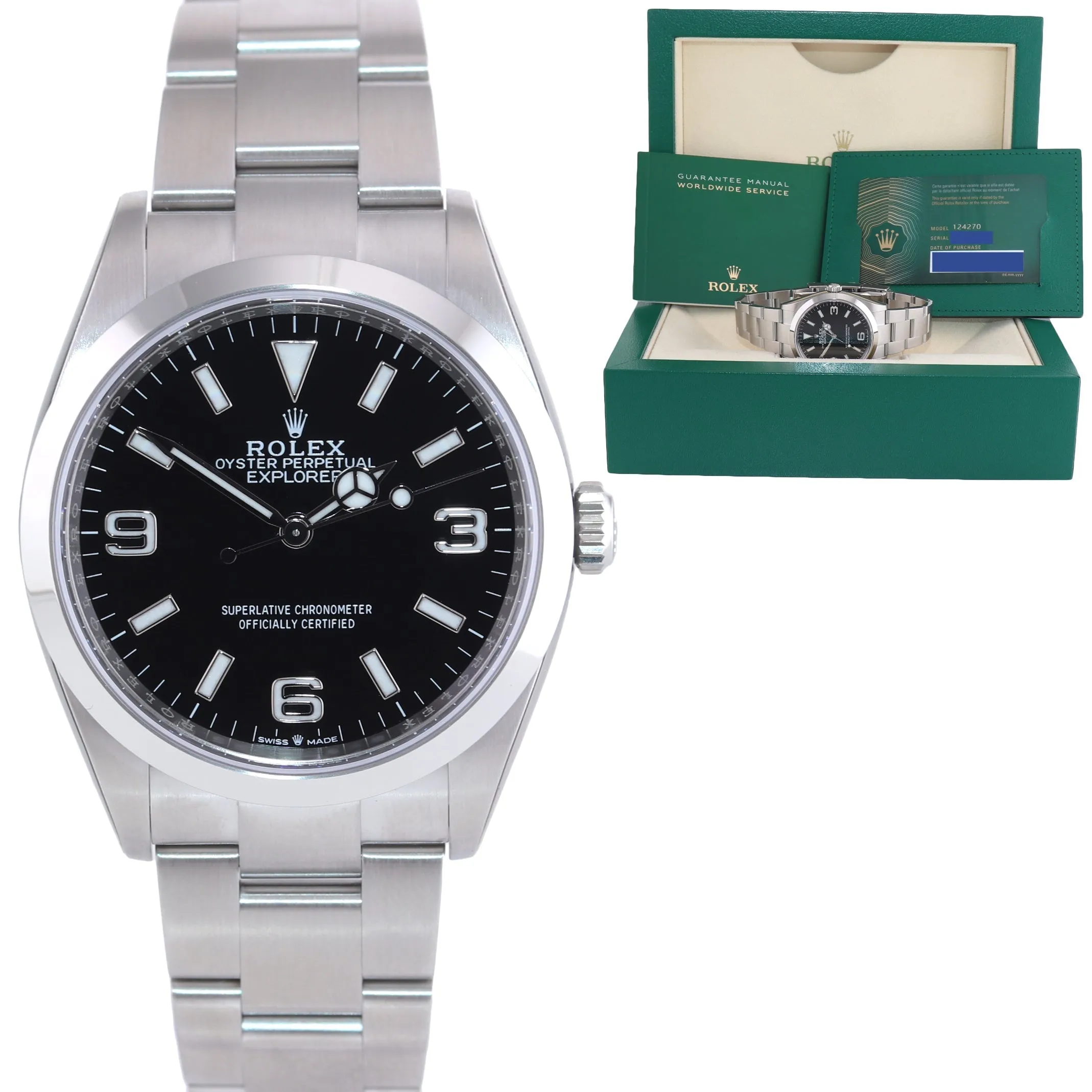 2021 PAPERS Rolex Explorer Black Oyster Steel 36mm 124270 Watch Box