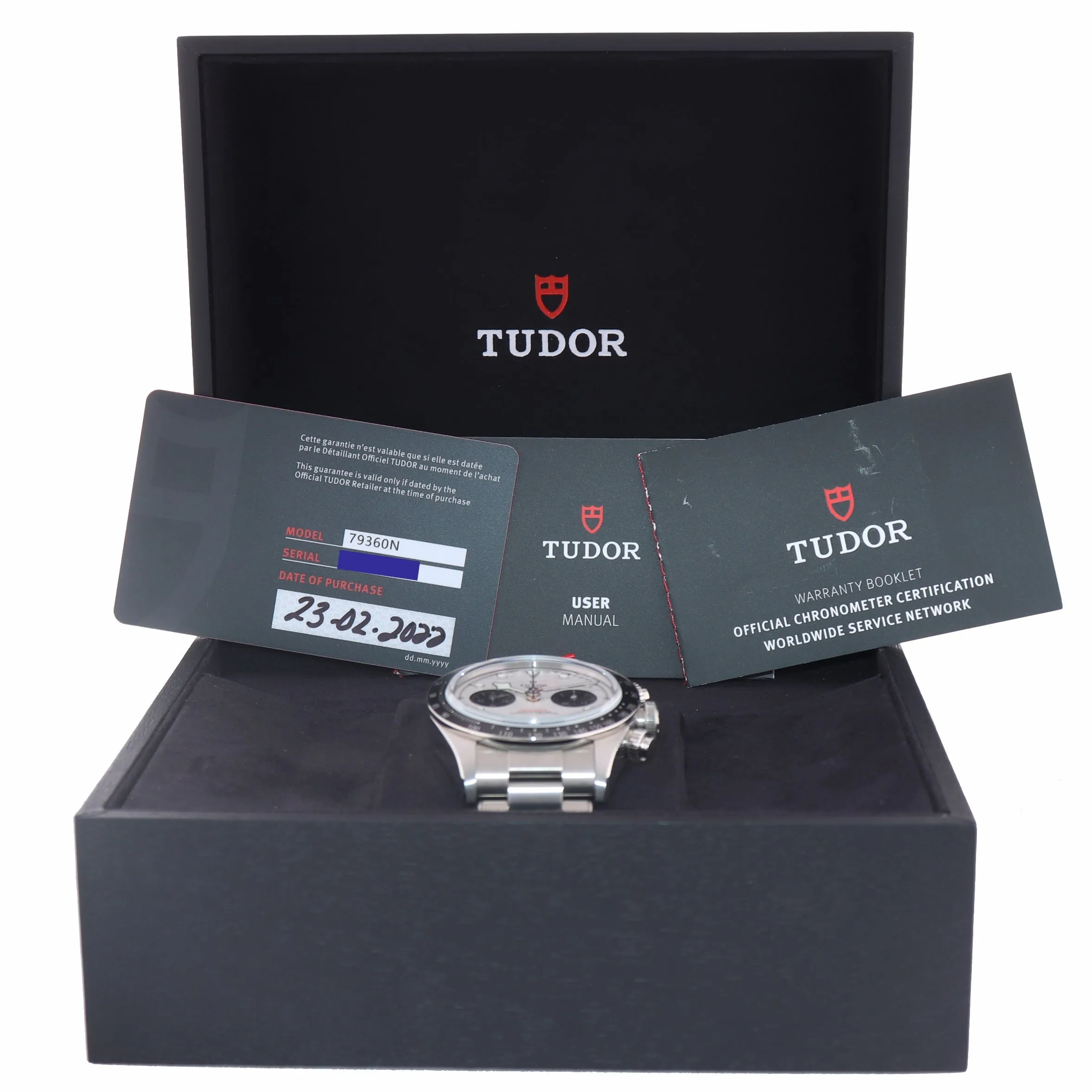 2021 PAPERS Tudor Black Bay Chrono Panda Steel 41mm White Date Watch 79360