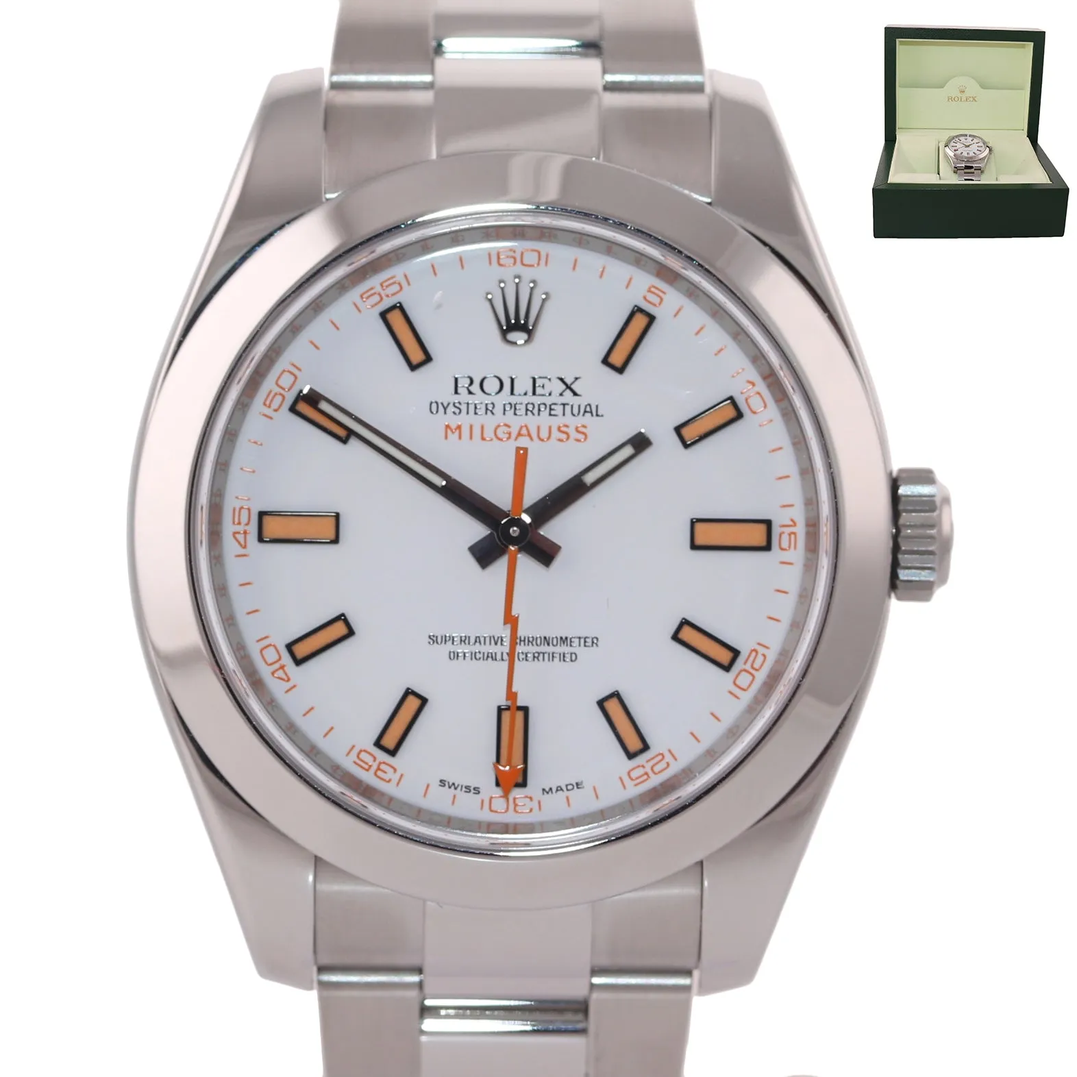 22017 MINT Rolex Milgauss 116400 White Orange 40mm Steel Anti-Magnetic Watch Box