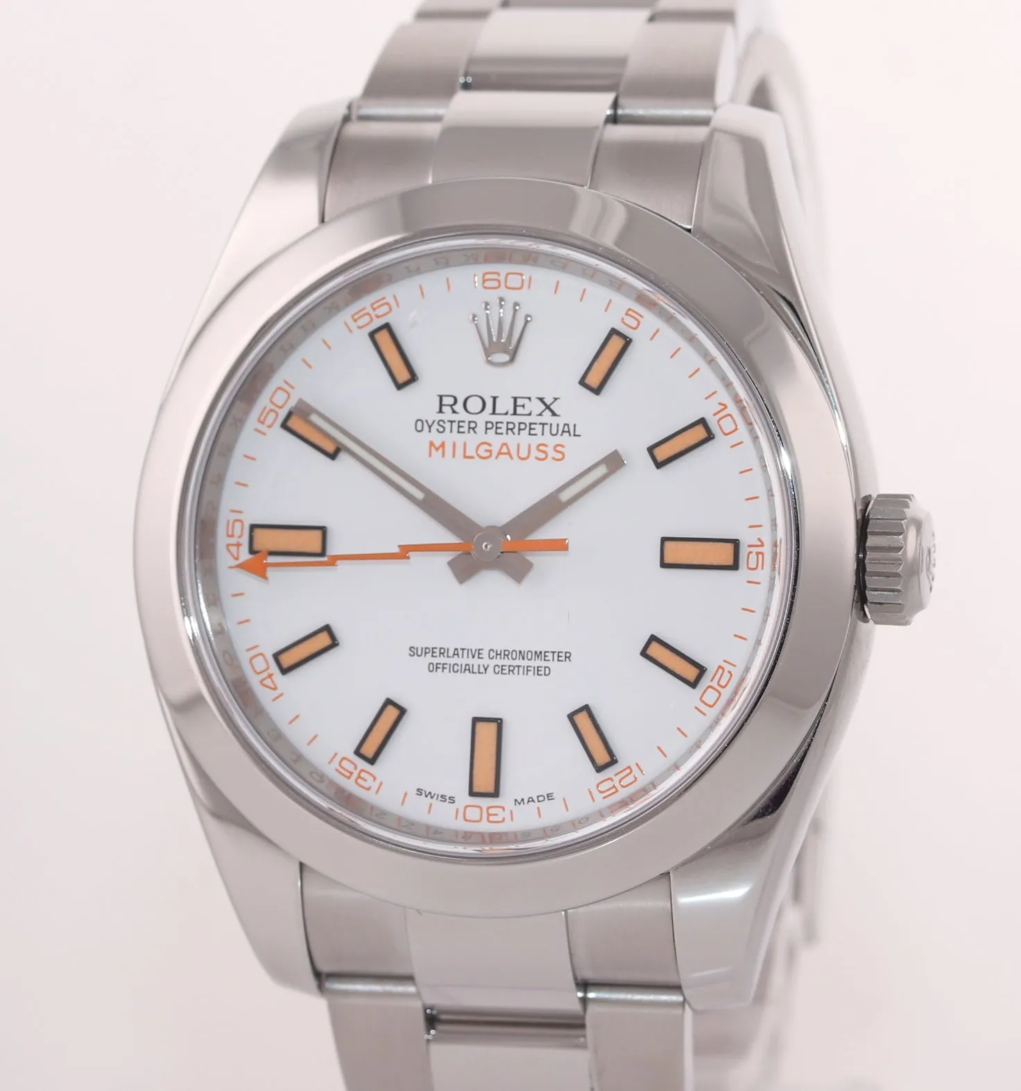 22017 MINT Rolex Milgauss 116400 White Orange 40mm Steel Anti-Magnetic Watch Box