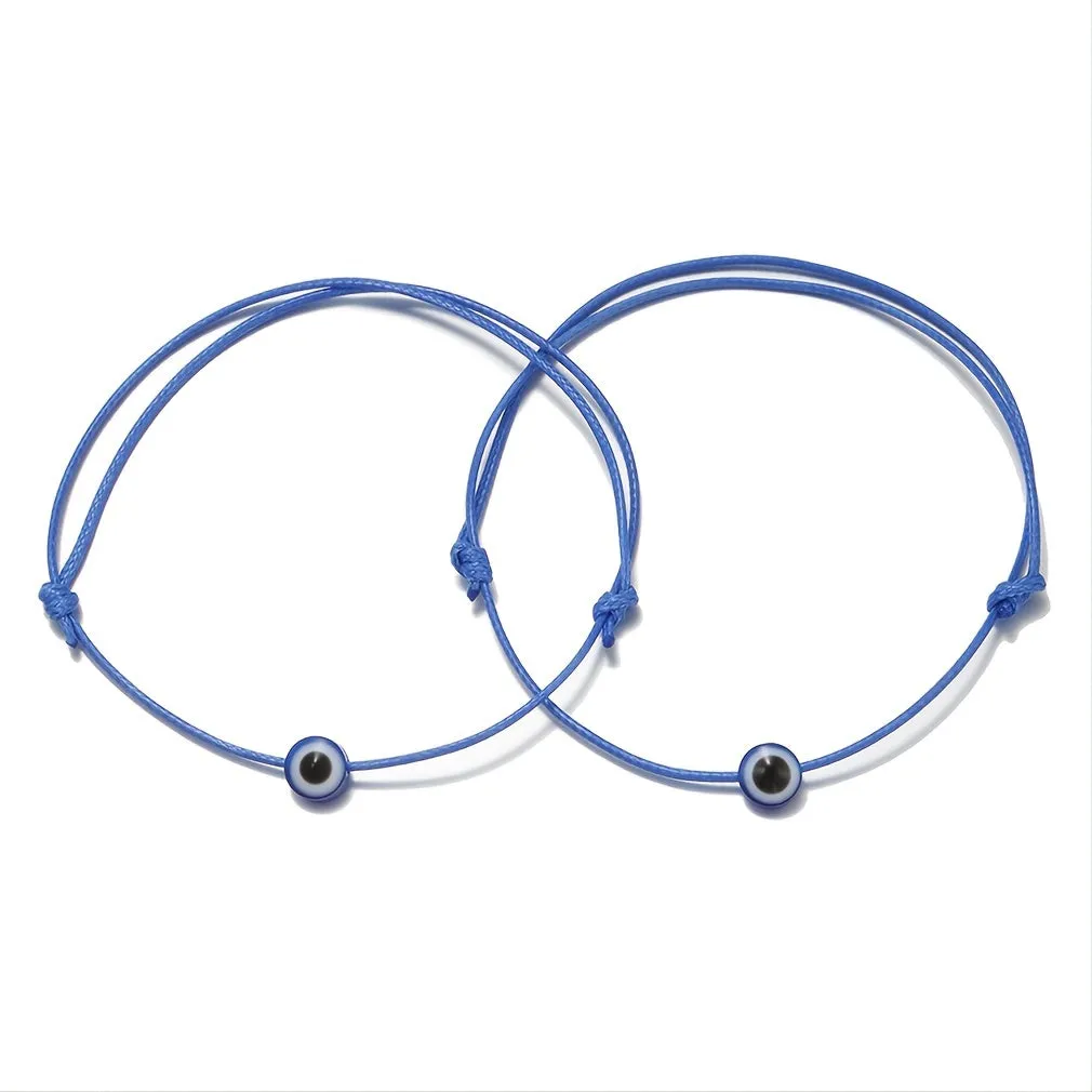 2pcs Evil Eye Charm String Bracelets Lucky Friendship Couple Bracelets
