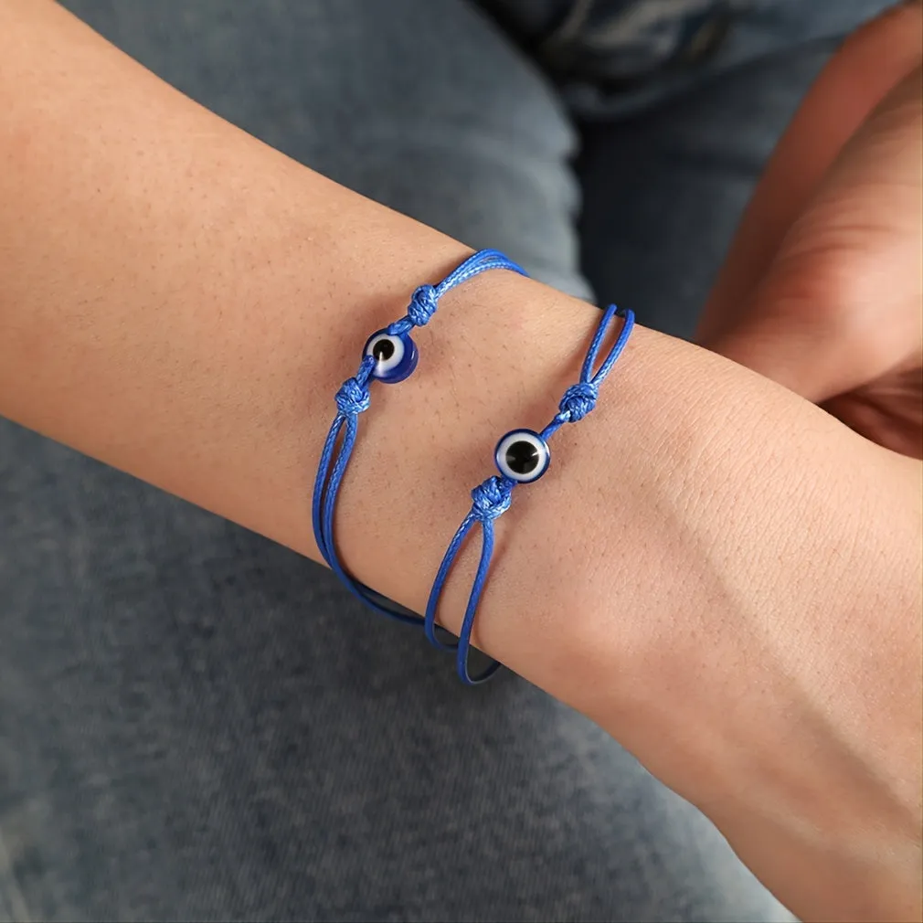 2pcs Evil Eye Charm String Bracelets Lucky Friendship Couple Bracelets