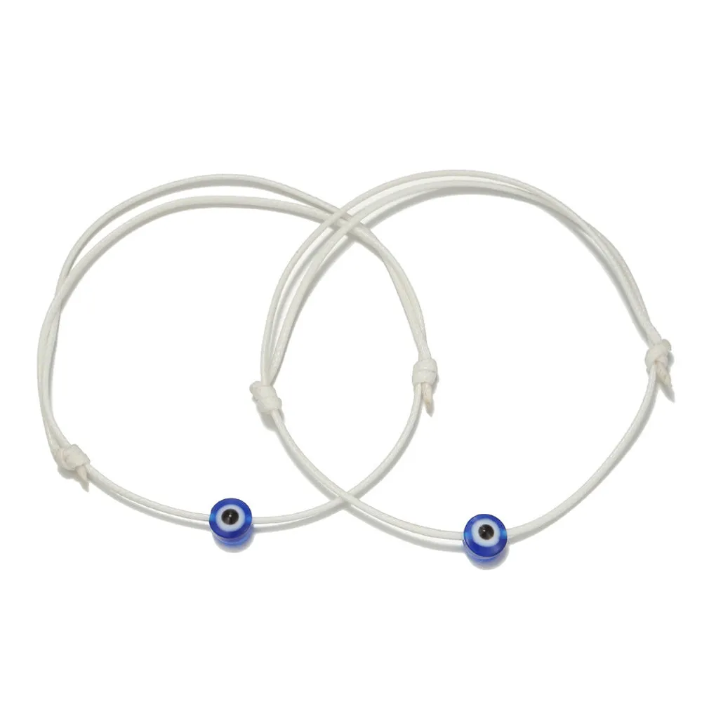 2pcs Evil Eye Charm String Bracelets Lucky Friendship Couple Bracelets